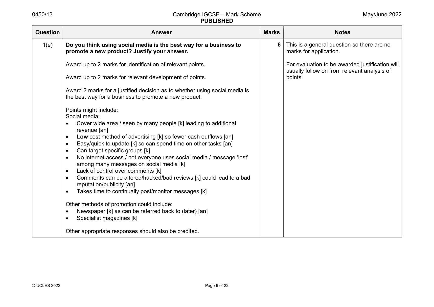 Mark scheme, page 9 of 22