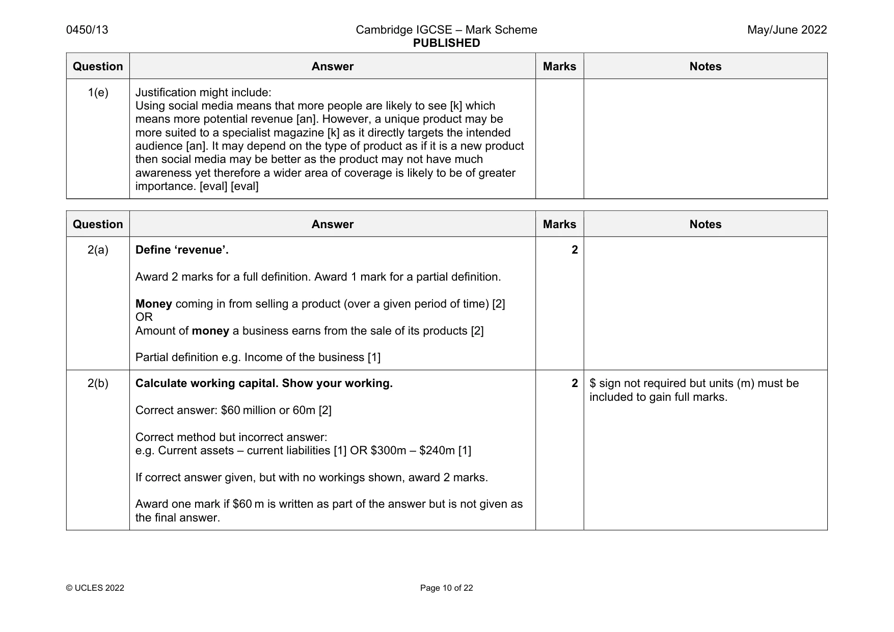 Mark scheme, page 10 of 22