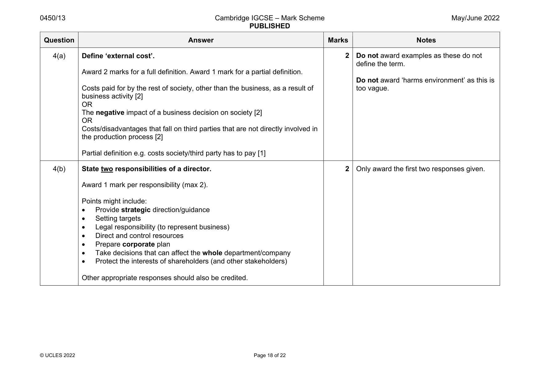 Mark scheme, page 18 of 22