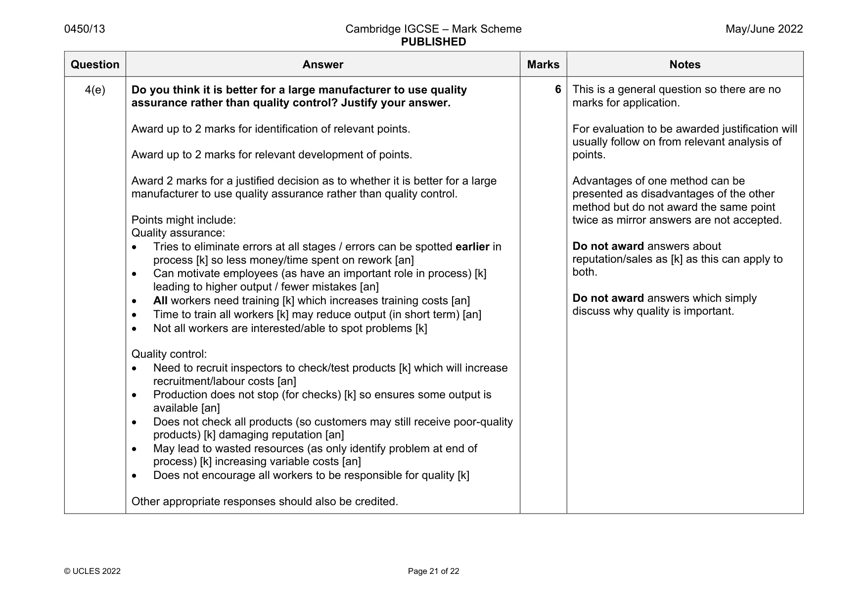 Mark scheme, page 21 of 22