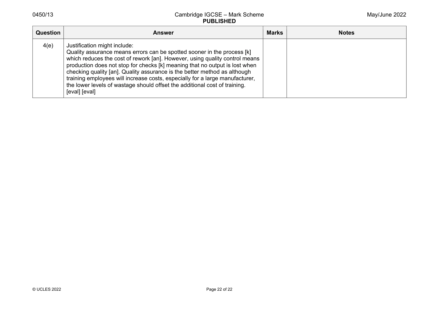 Mark scheme, page 22 of 22