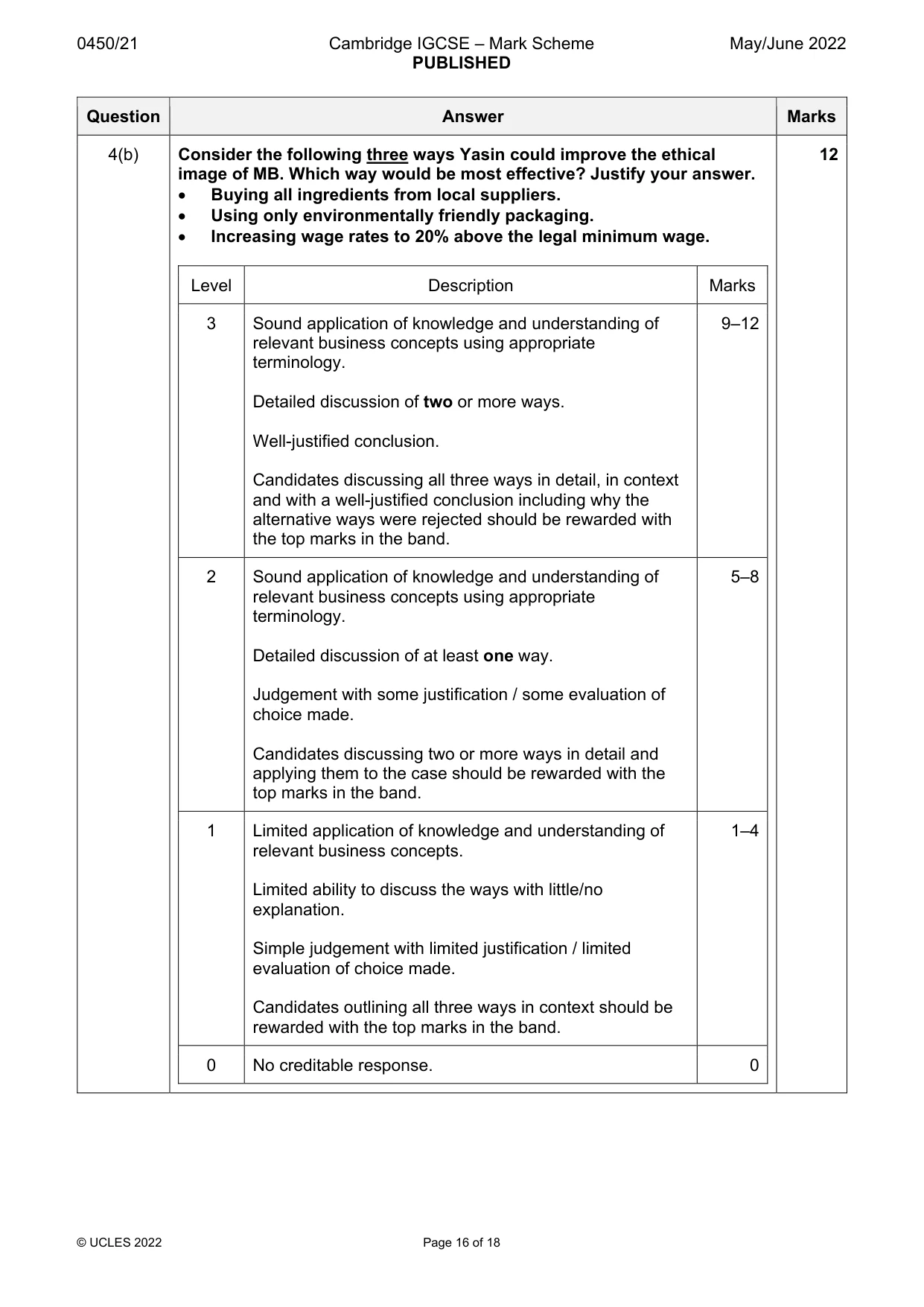 Mark scheme, page 16 of 18