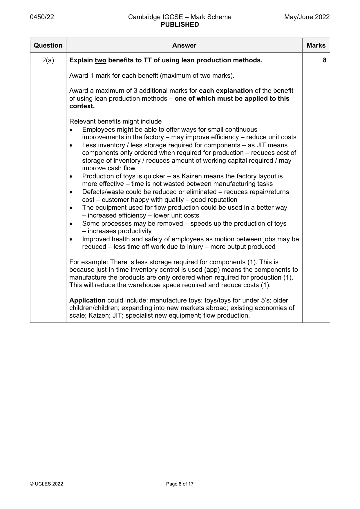Mark scheme, page 8 of 17