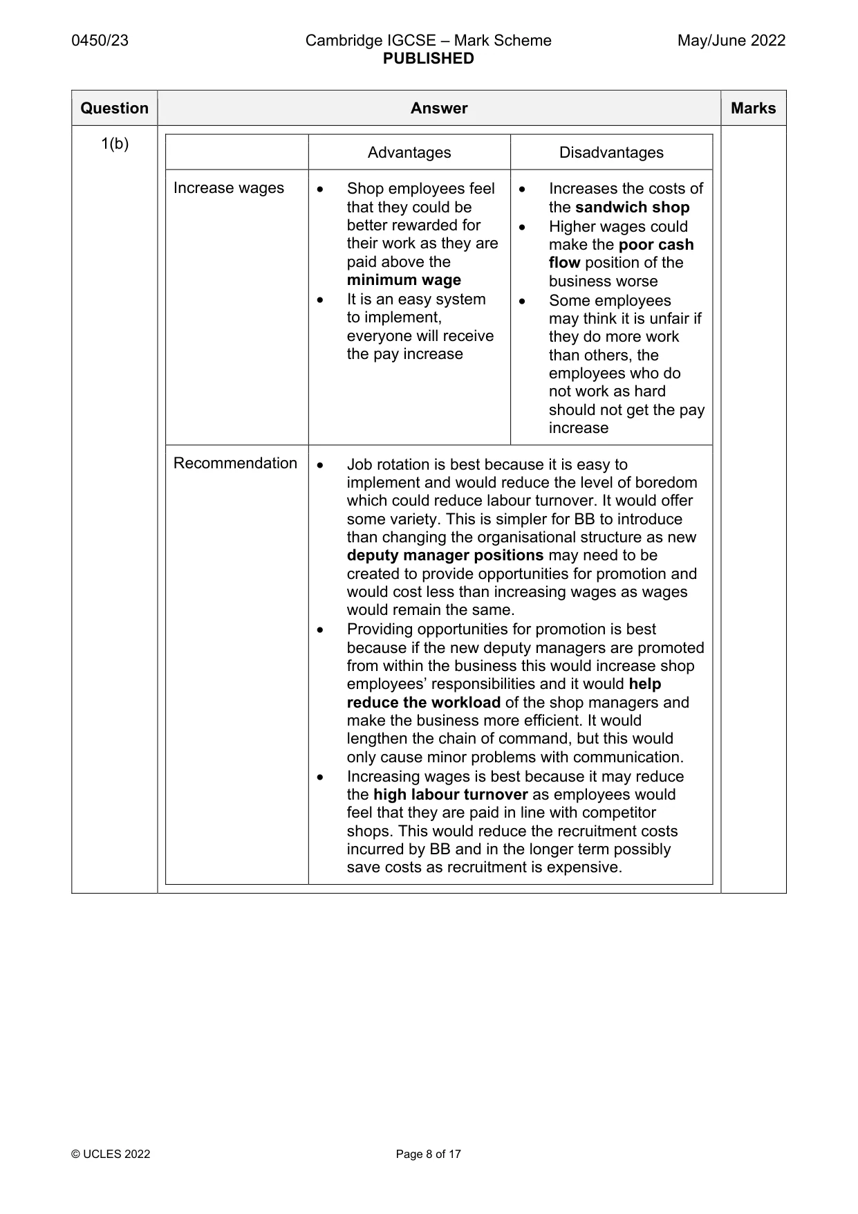 Mark scheme, page 8 of 17