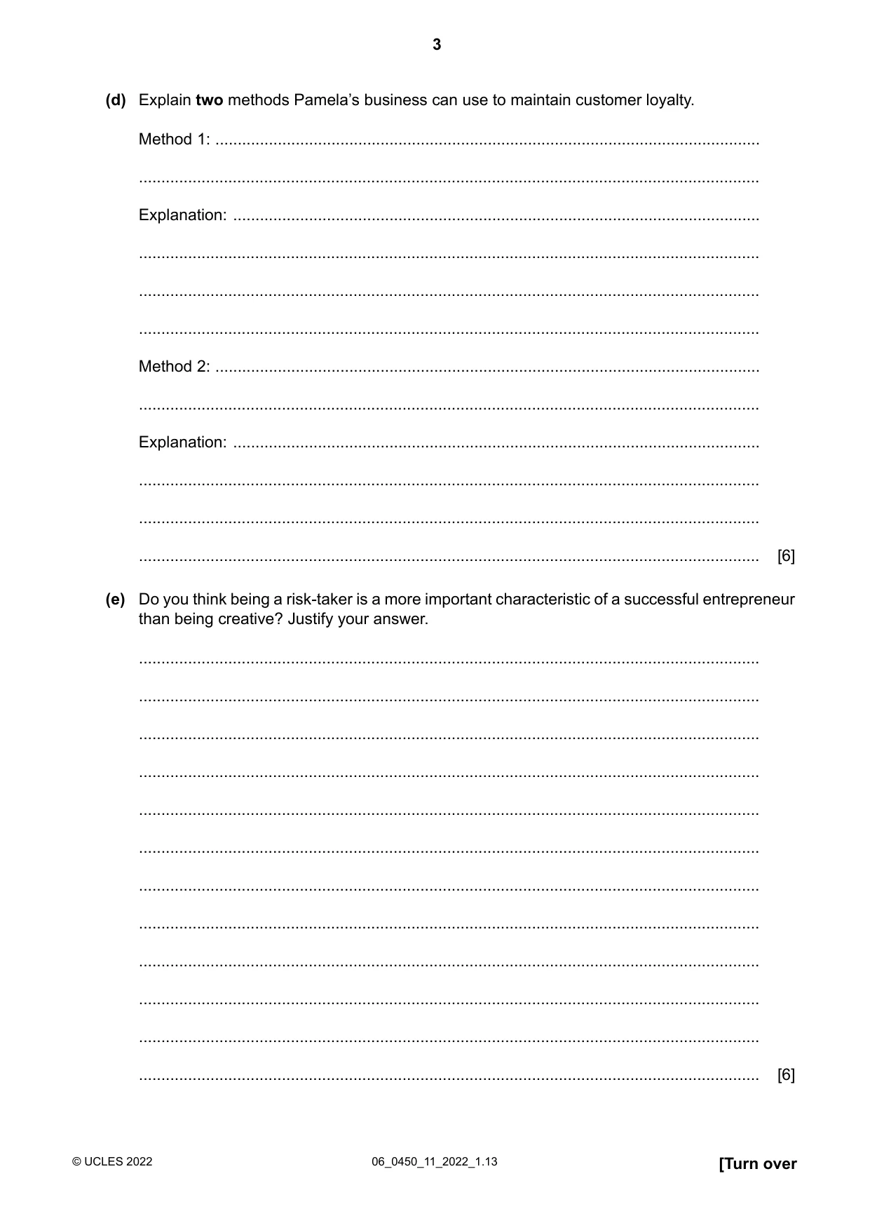 Cambridge IGCSE Business Studies 0450 2022 May/June Paper 1 · Variant 1 question paper, page 3 of 12