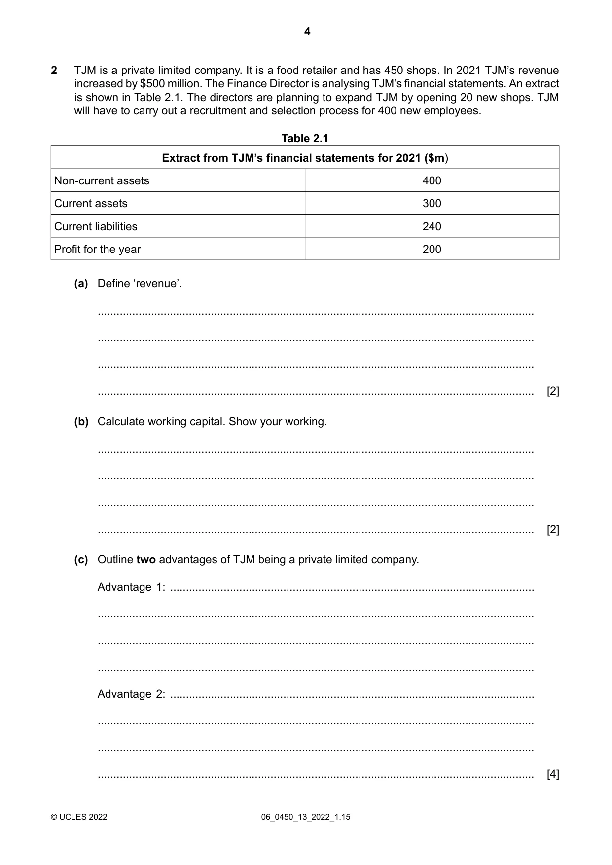 Cambridge IGCSE Business Studies 0450 2022 May/June Paper 1 · Variant 3 question paper, page 4 of 12