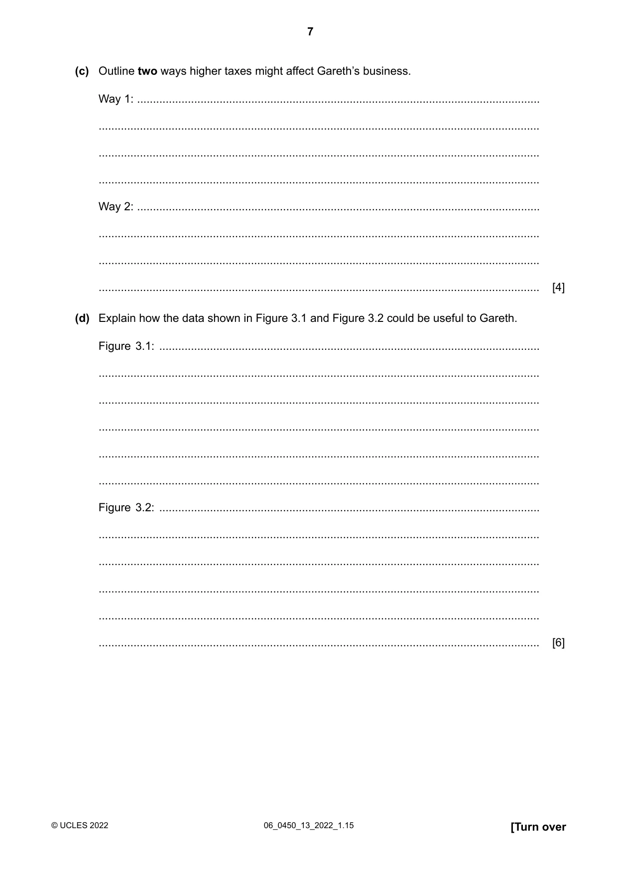 Cambridge IGCSE Business Studies 0450 2022 May/June Paper 1 · Variant 3 question paper, page 7 of 12