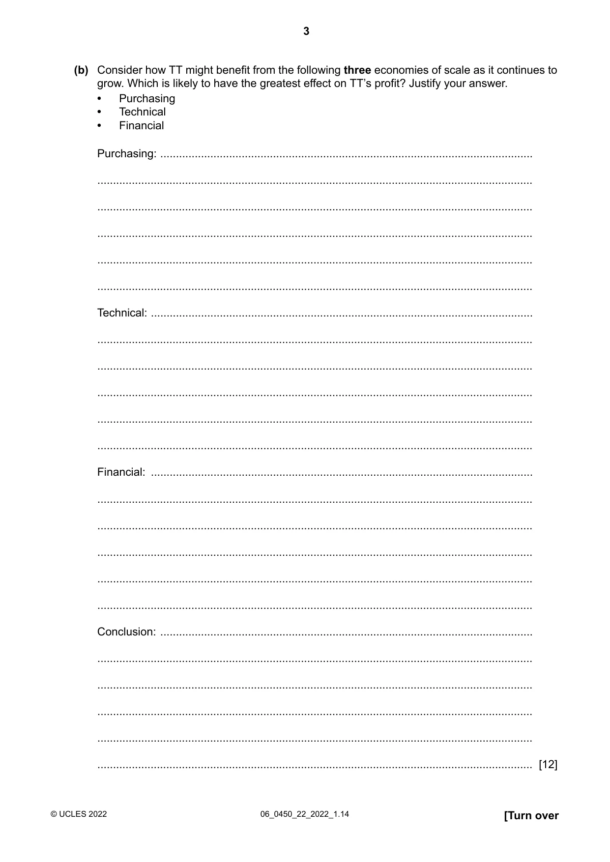 Cambridge IGCSE Business Studies 0450 2022 May/June Paper 2 · Variant 2 question paper, page 3 of 12