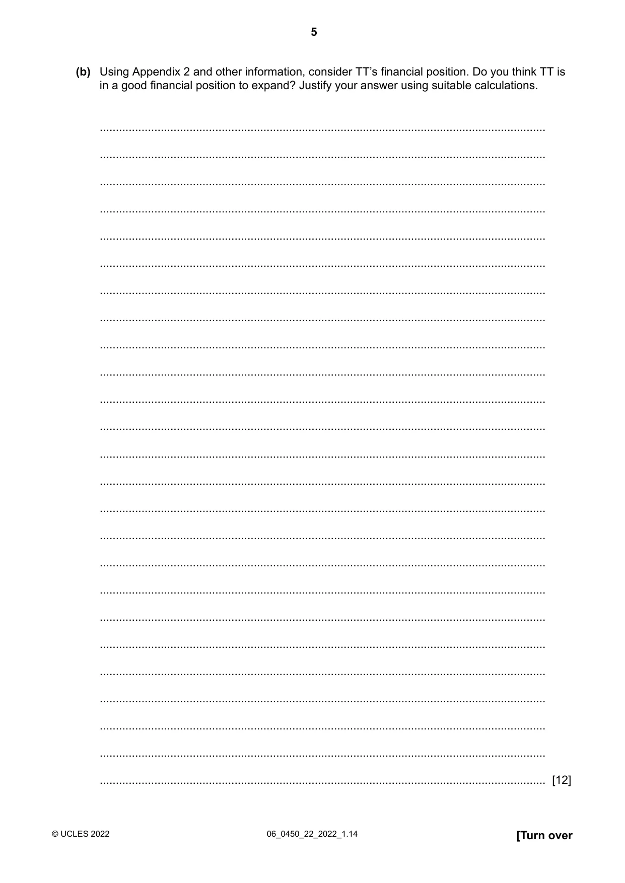 Cambridge IGCSE Business Studies 0450 2022 May/June Paper 2 · Variant 2 question paper, page 5 of 12