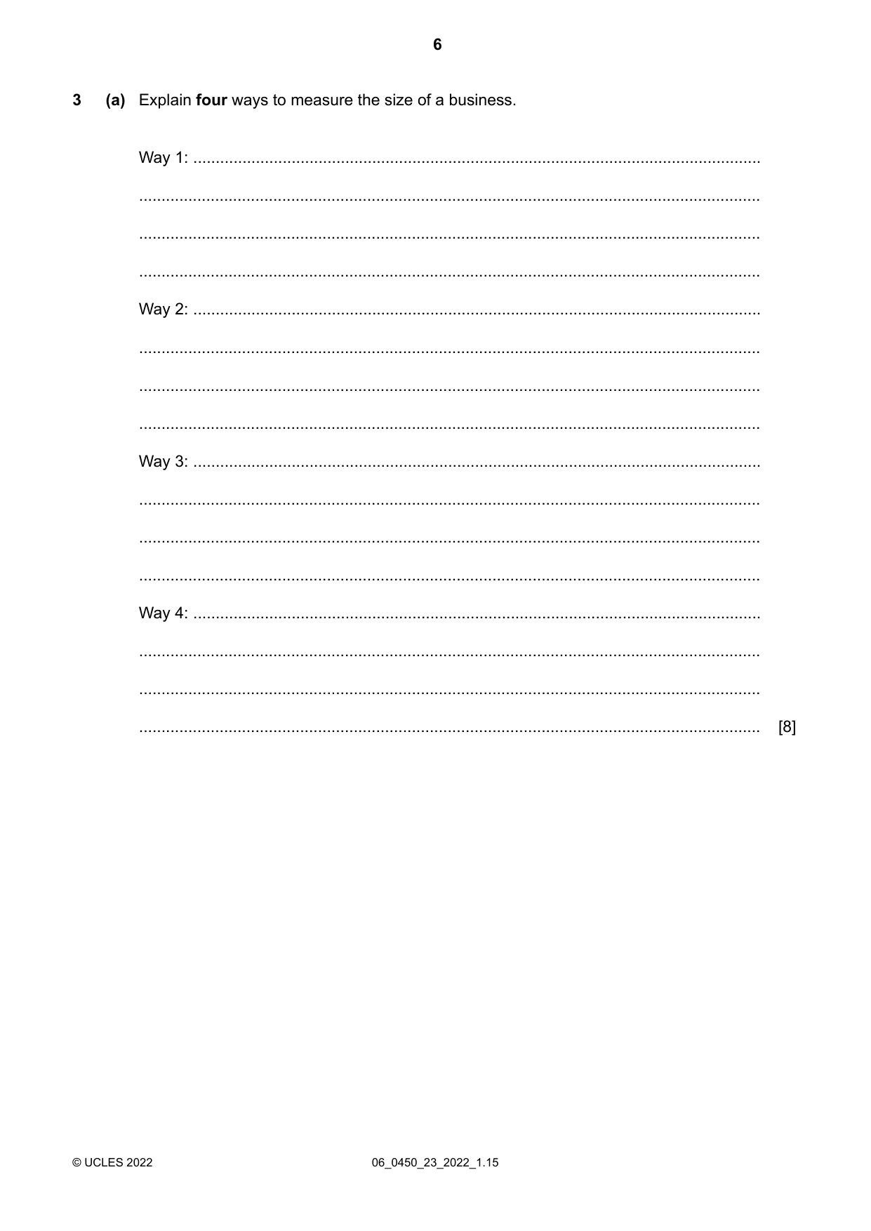 Cambridge IGCSE Business Studies 0450 2022 May/June Paper 2 · Variant 3 question paper, page 6 of 12