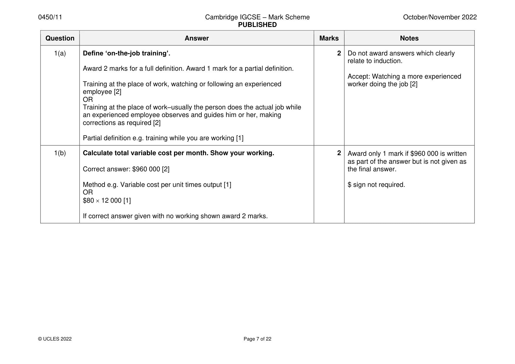 Mark scheme, page 7 of 22