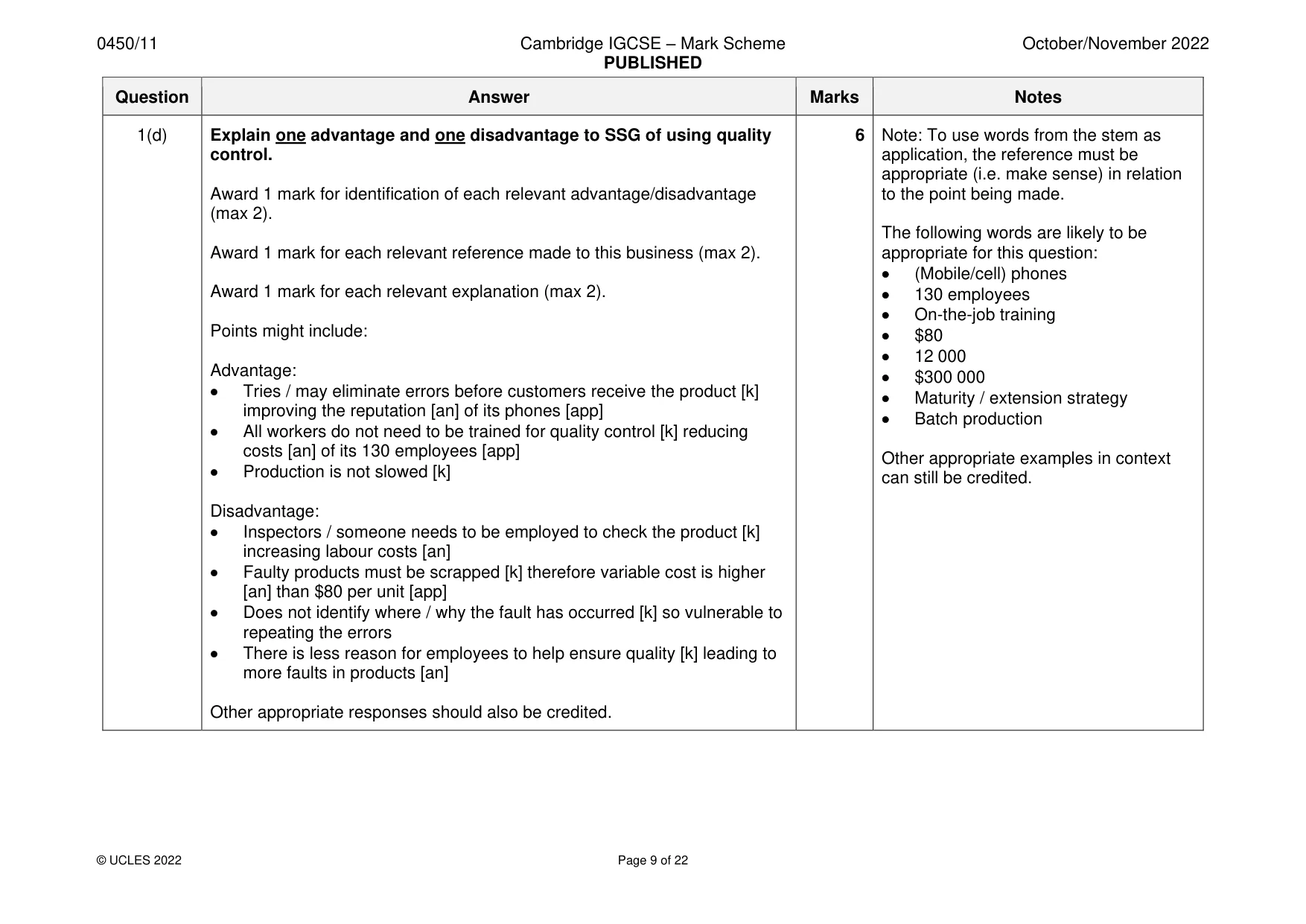 Mark scheme, page 9 of 22
