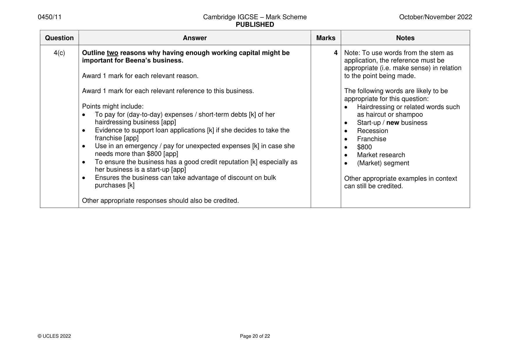 Mark scheme, page 20 of 22