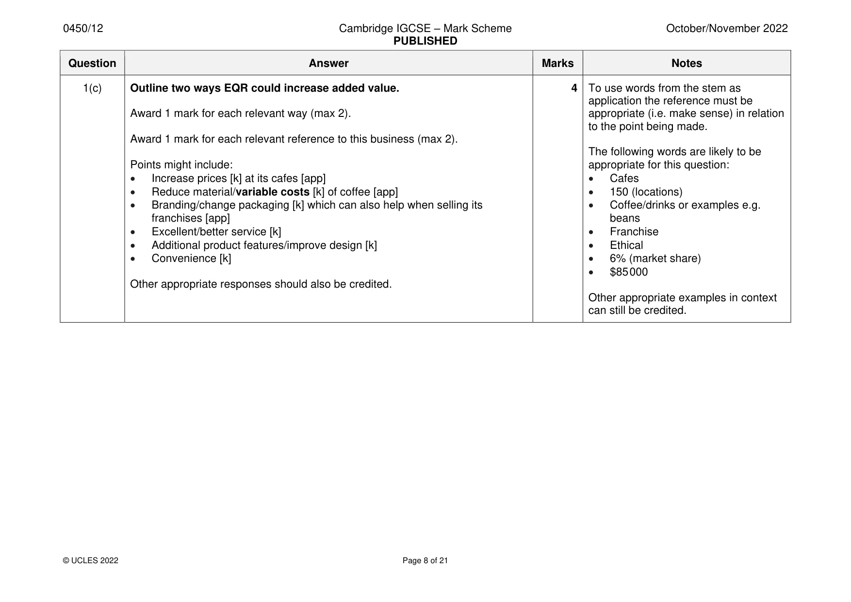Mark scheme, page 8 of 21