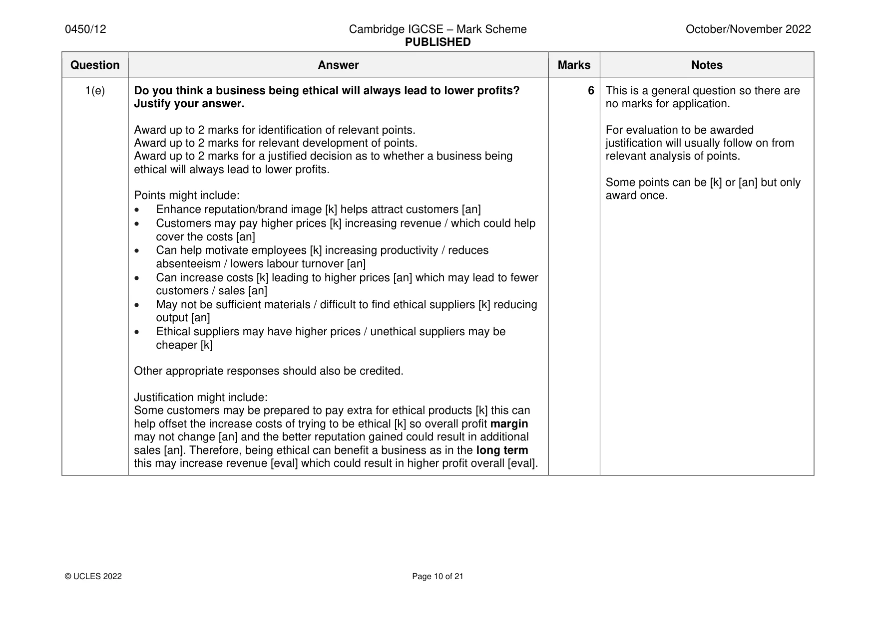 Mark scheme, page 10 of 21