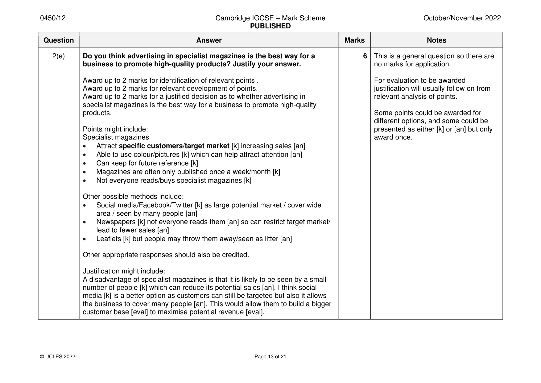 Mark scheme, page 13 of 21