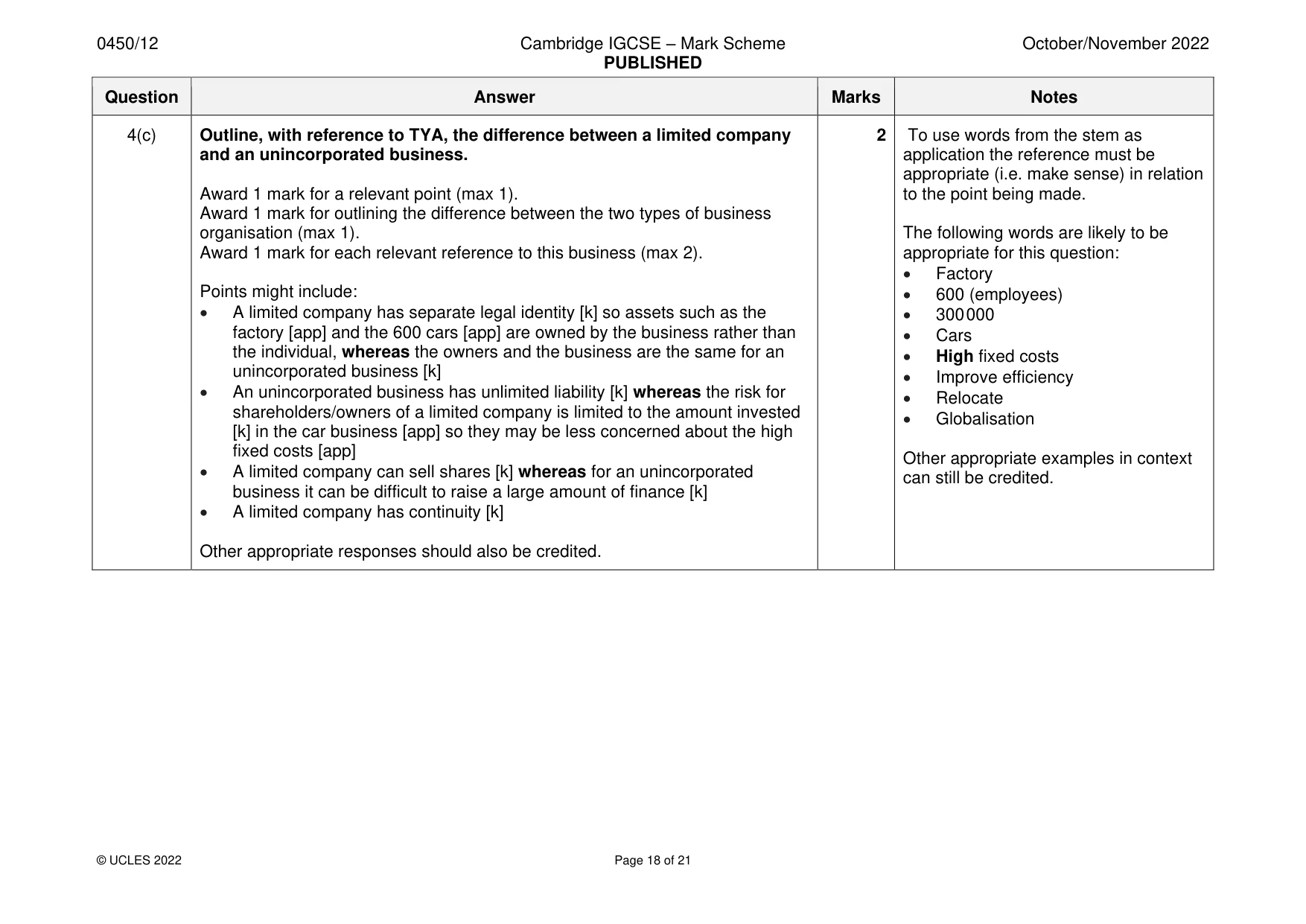 Mark scheme, page 18 of 21