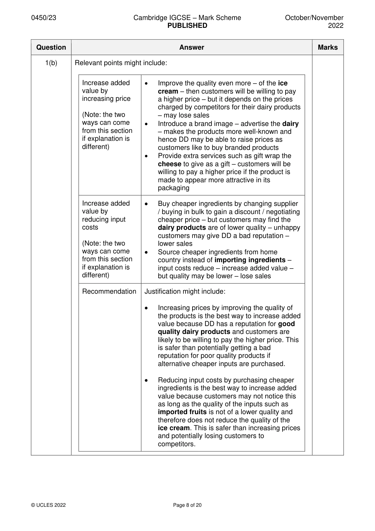 Mark scheme, page 8 of 20