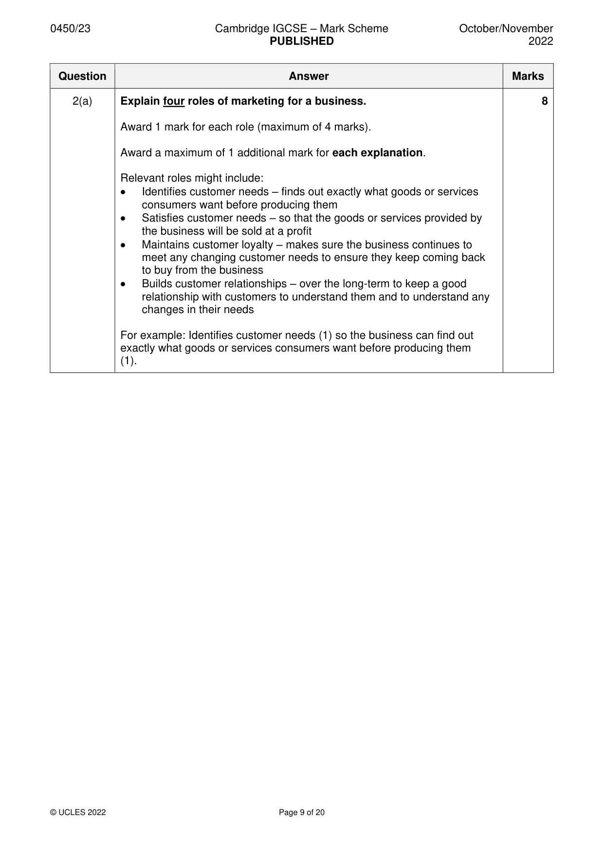 Mark scheme, page 9 of 20