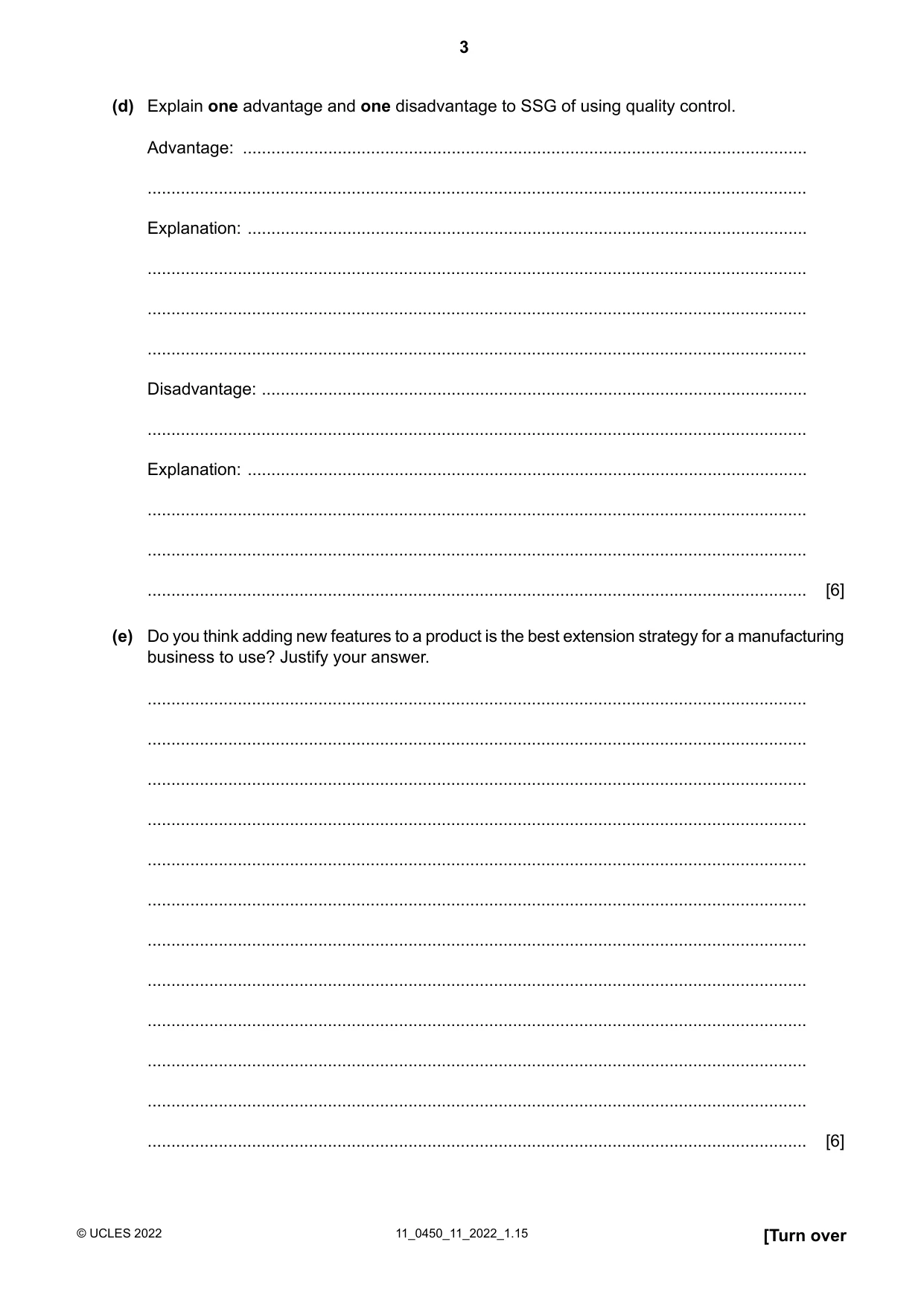Cambridge IGCSE Business Studies 0450 2022 Oct/Nov Paper 1 · Variant 1 question paper, page 3 of 12