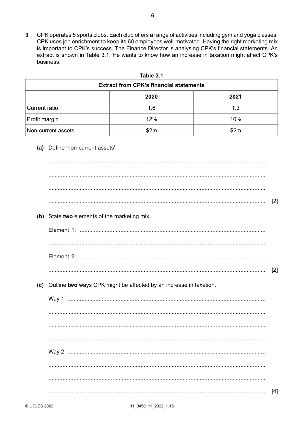 Cambridge IGCSE Business Studies 0450 2022 Oct/Nov Paper 1 · Variant 1 question paper, page 6 of 12