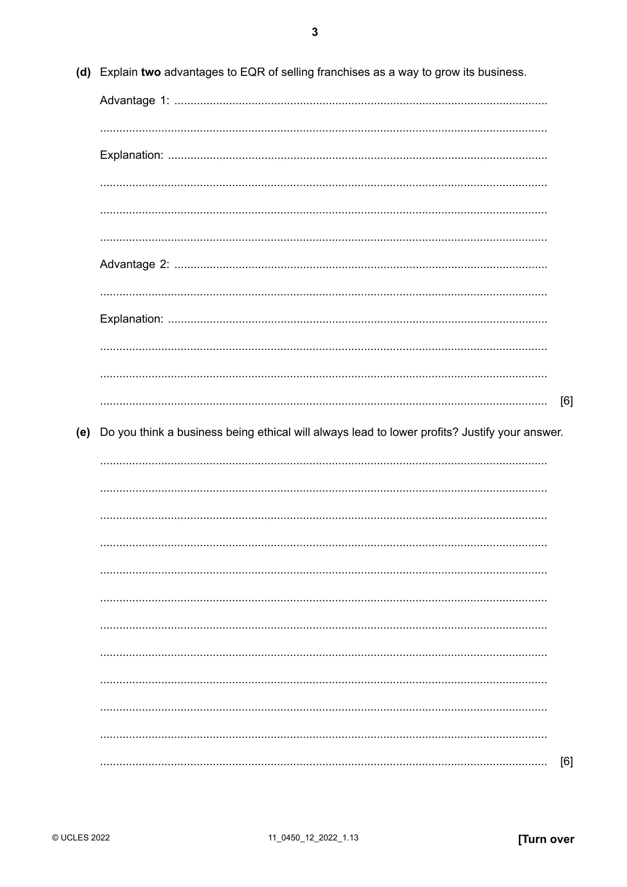 Cambridge IGCSE Business Studies 0450 2022 Oct/Nov Paper 1 · Variant 2 question paper, page 3 of 12