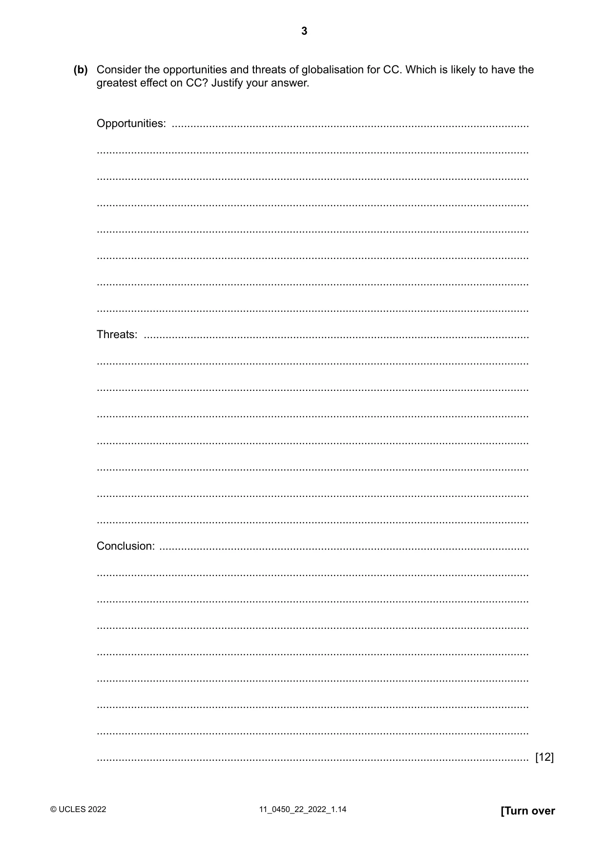 Cambridge IGCSE Business Studies 0450 2022 Oct/Nov Paper 2 · Variant 2 question paper, page 3 of 12