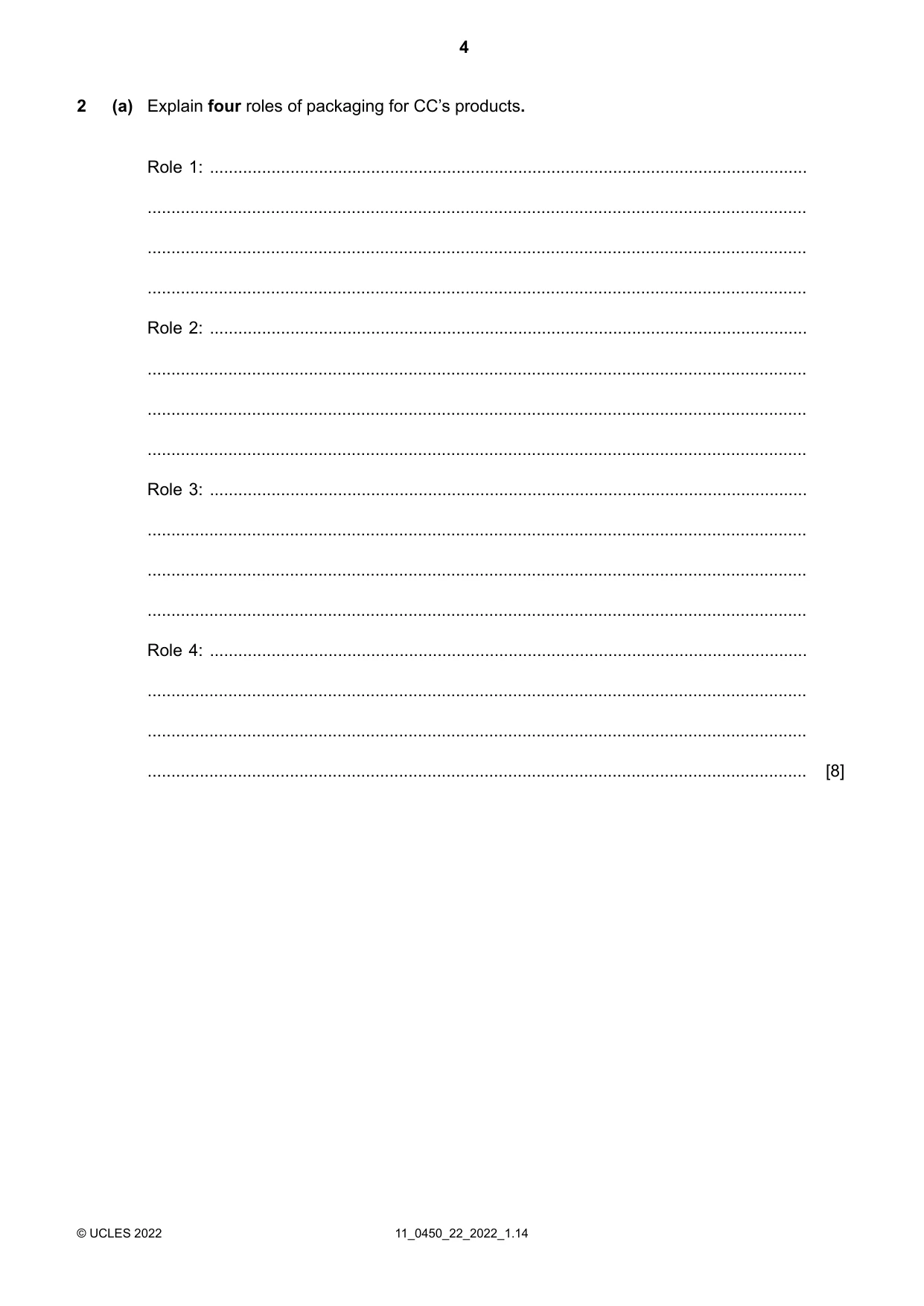 Cambridge IGCSE Business Studies 0450 2022 Oct/Nov Paper 2 · Variant 2 question paper, page 4 of 12