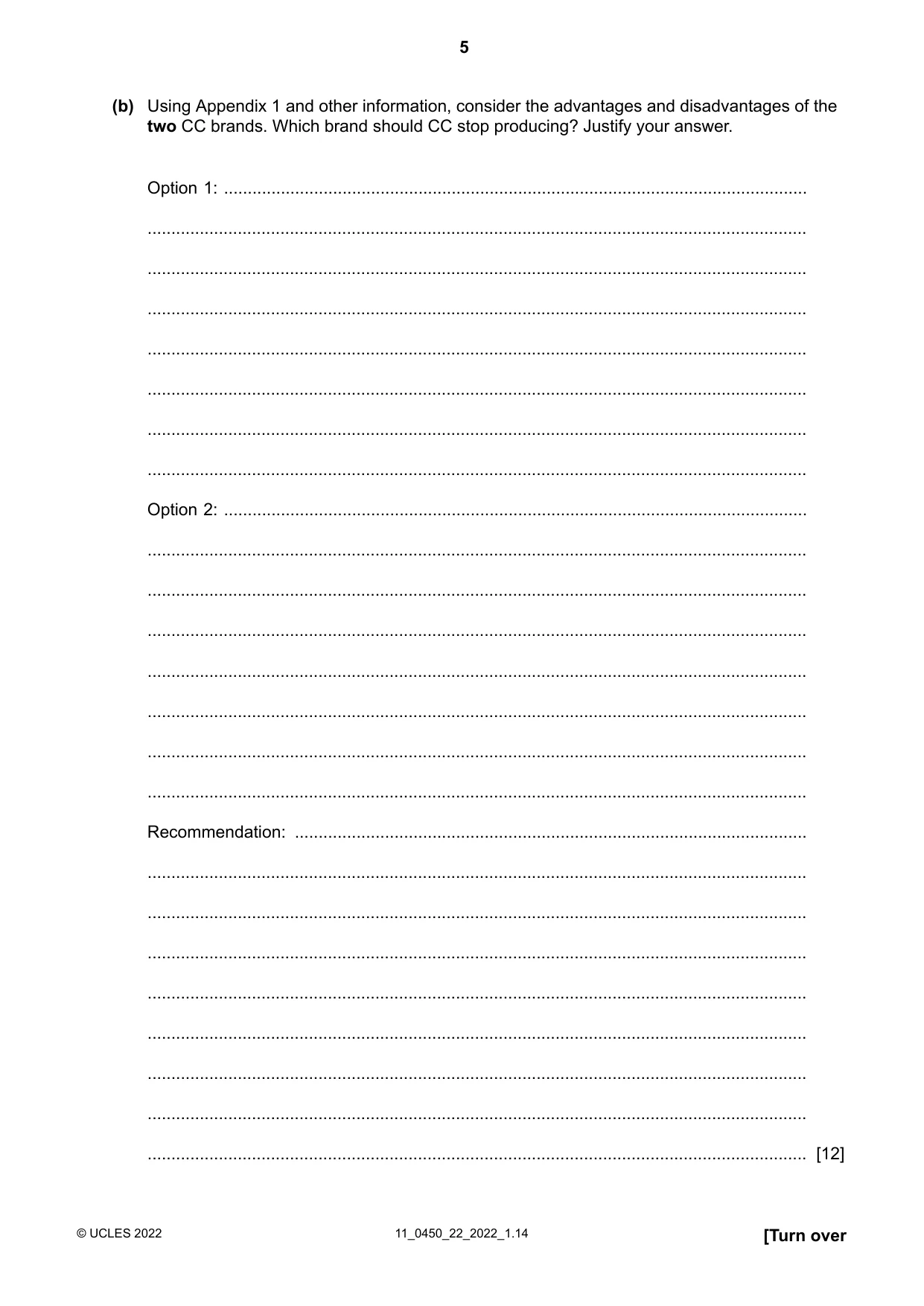 Cambridge IGCSE Business Studies 0450 2022 Oct/Nov Paper 2 · Variant 2 question paper, page 5 of 12