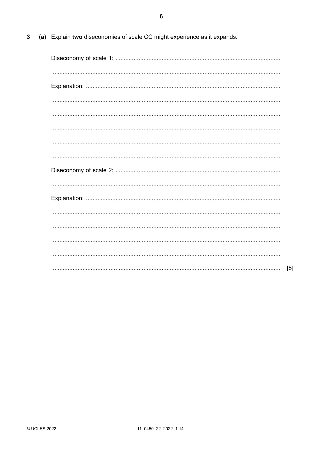 Cambridge IGCSE Business Studies 0450 2022 Oct/Nov Paper 2 · Variant 2 question paper, page 6 of 12