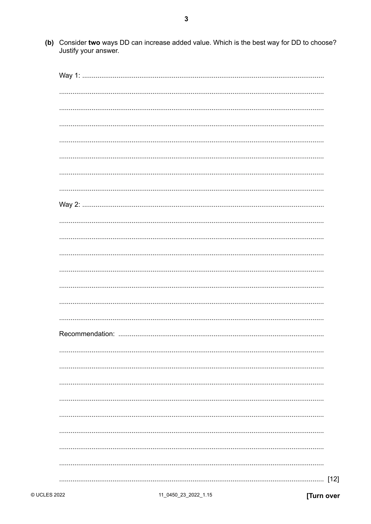 Cambridge IGCSE Business Studies 0450 2022 Oct/Nov Paper 2 · Variant 3 question paper, page 3 of 12