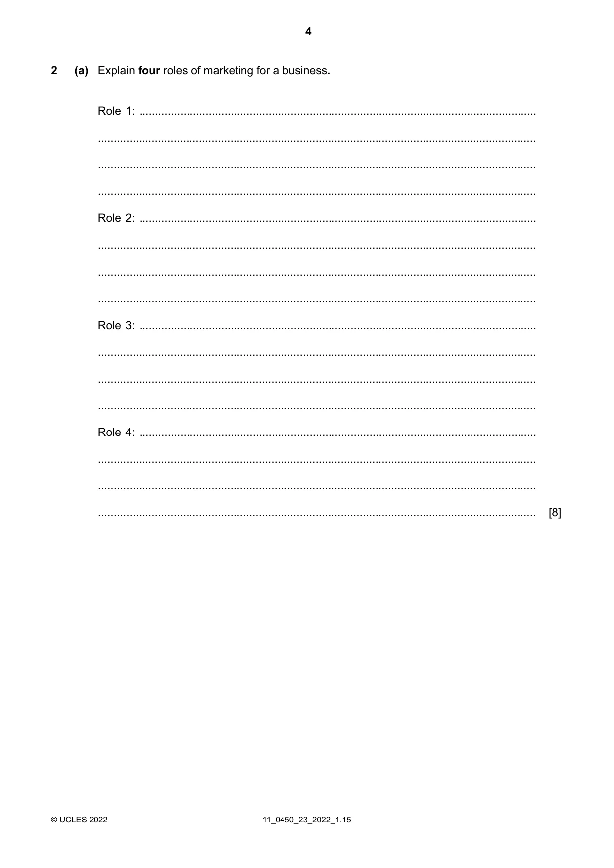 Cambridge IGCSE Business Studies 0450 2022 Oct/Nov Paper 2 · Variant 3 question paper, page 4 of 12