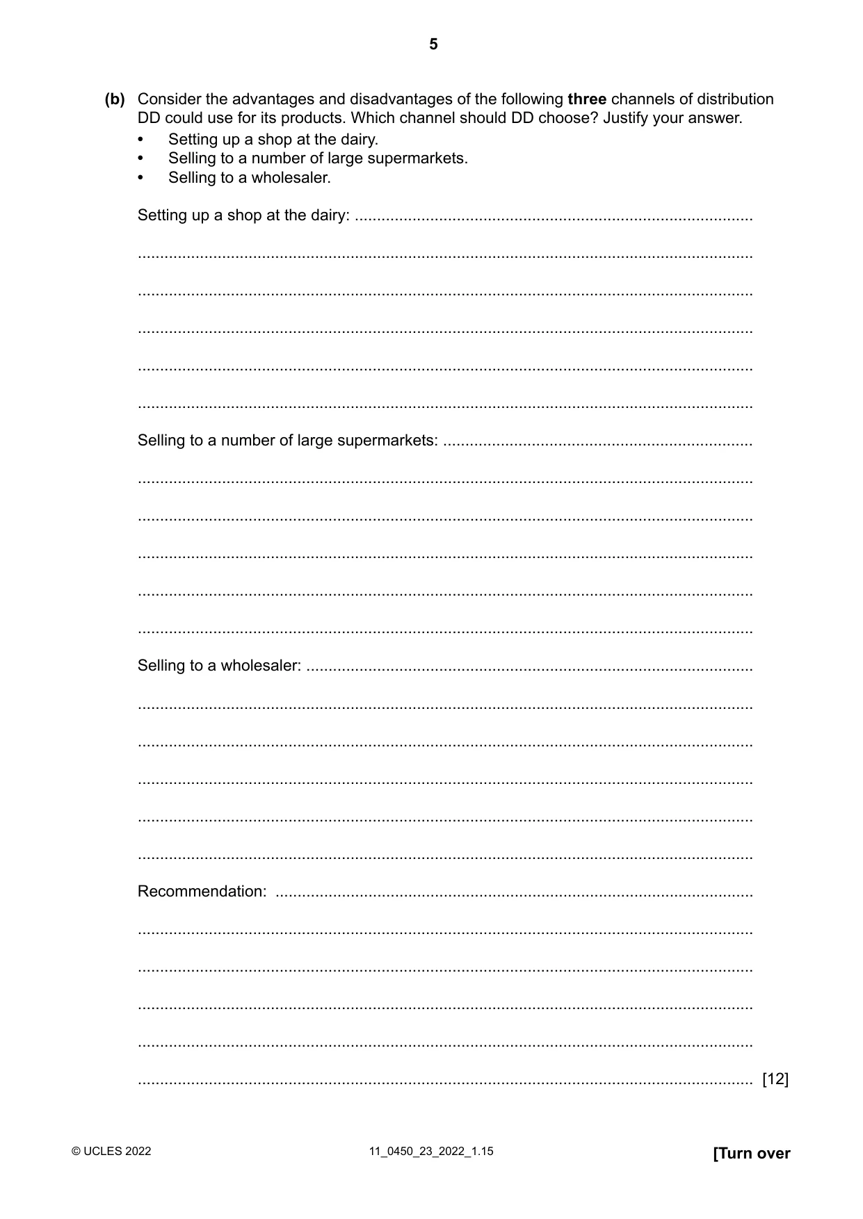Cambridge IGCSE Business Studies 0450 2022 Oct/Nov Paper 2 · Variant 3 question paper, page 5 of 12