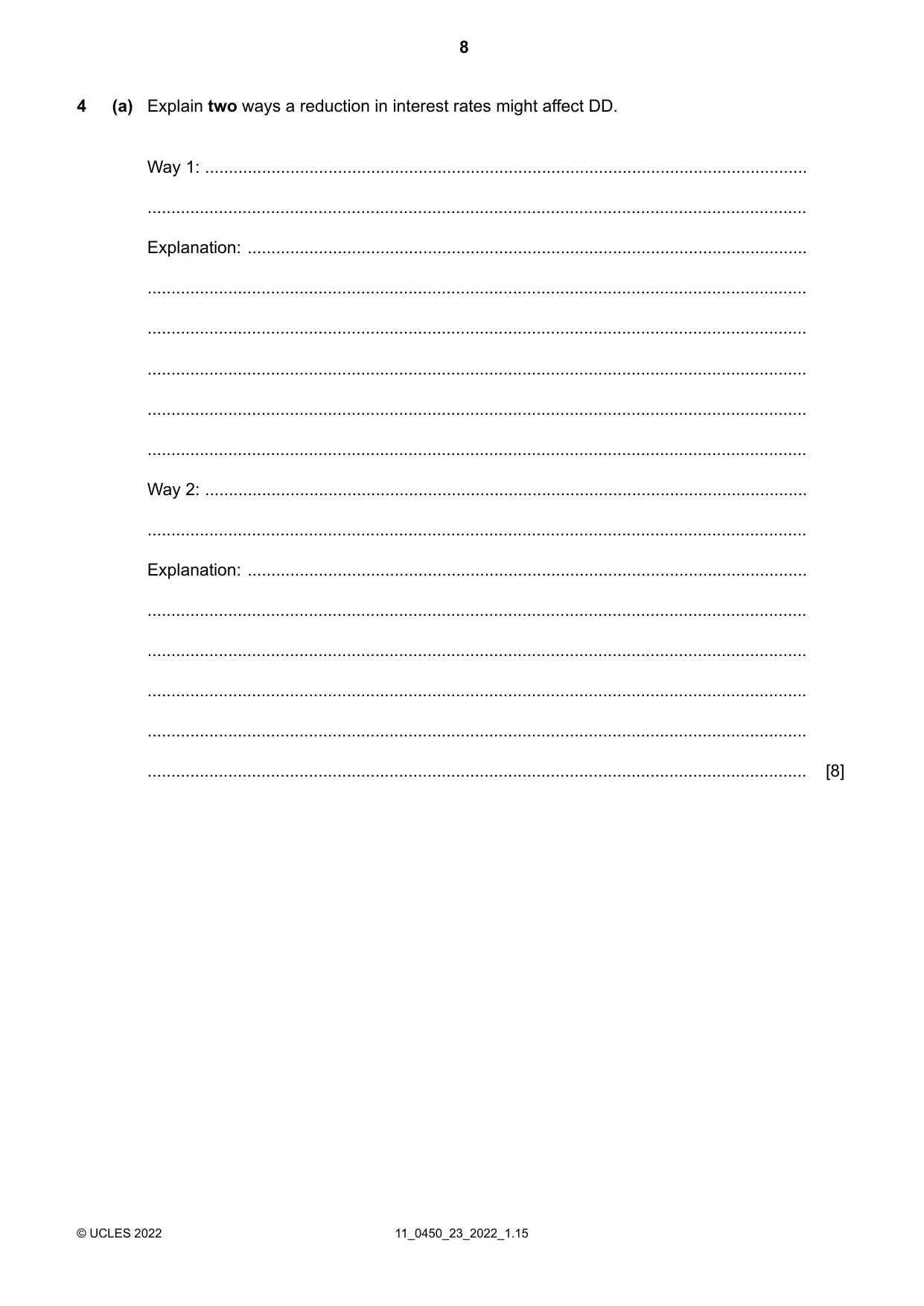 Cambridge IGCSE Business Studies 0450 2022 Oct/Nov Paper 2 · Variant 3 question paper, page 8 of 12