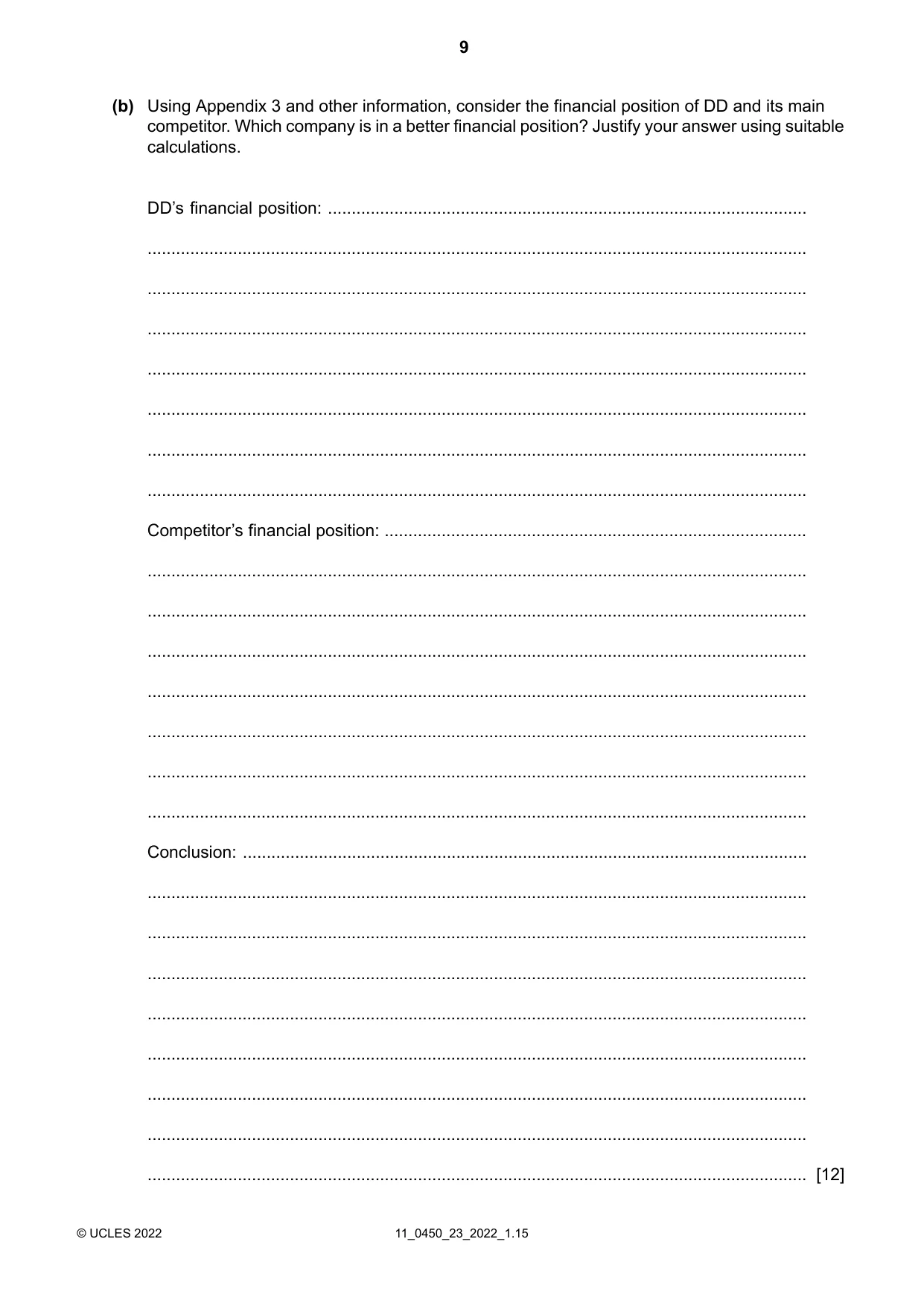 Cambridge IGCSE Business Studies 0450 2022 Oct/Nov Paper 2 · Variant 3 question paper, page 9 of 12
