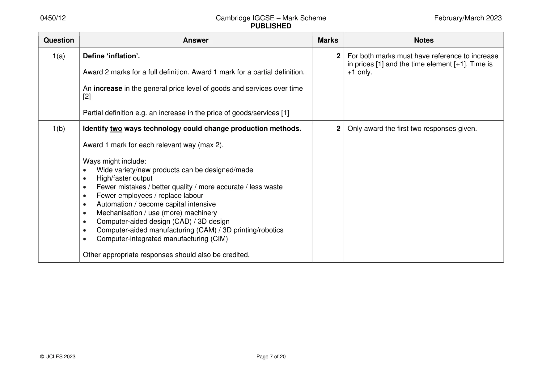 Mark scheme, page 7 of 20