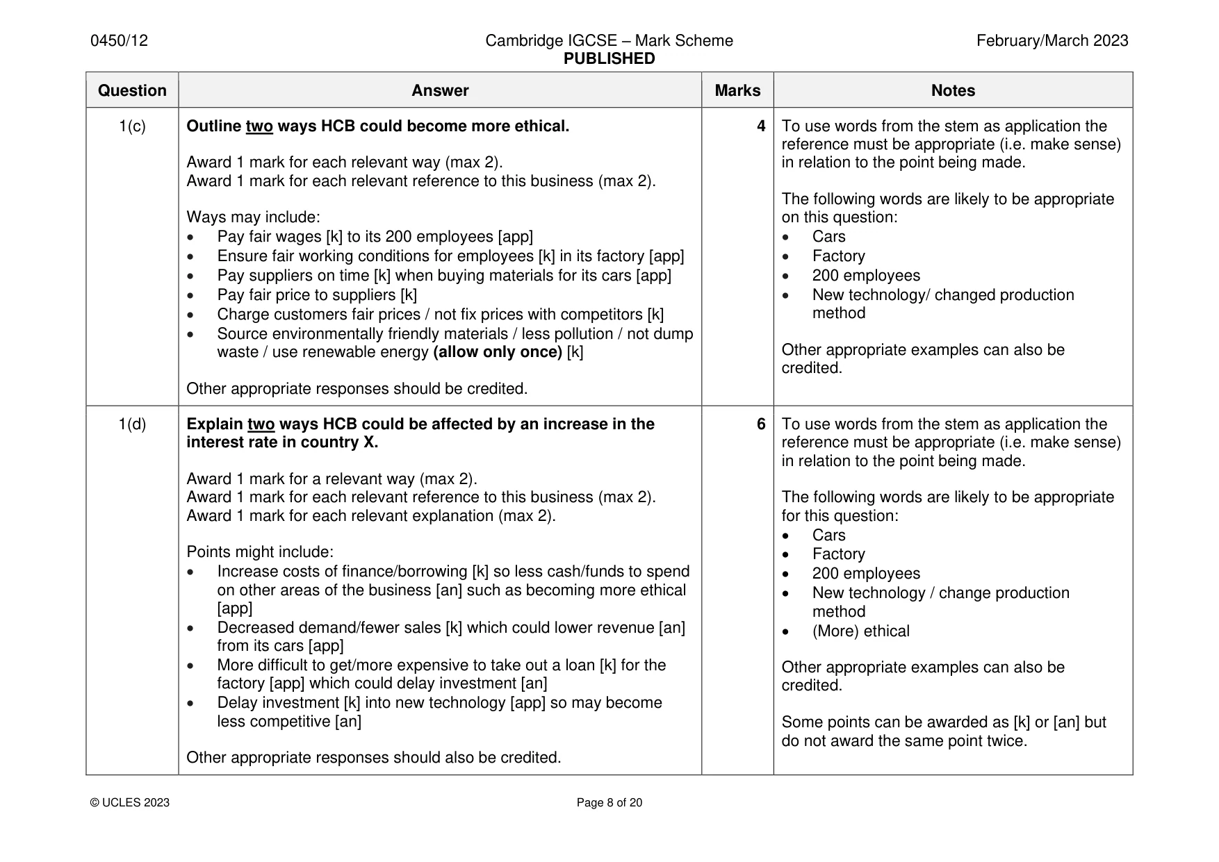 Mark scheme, page 8 of 20