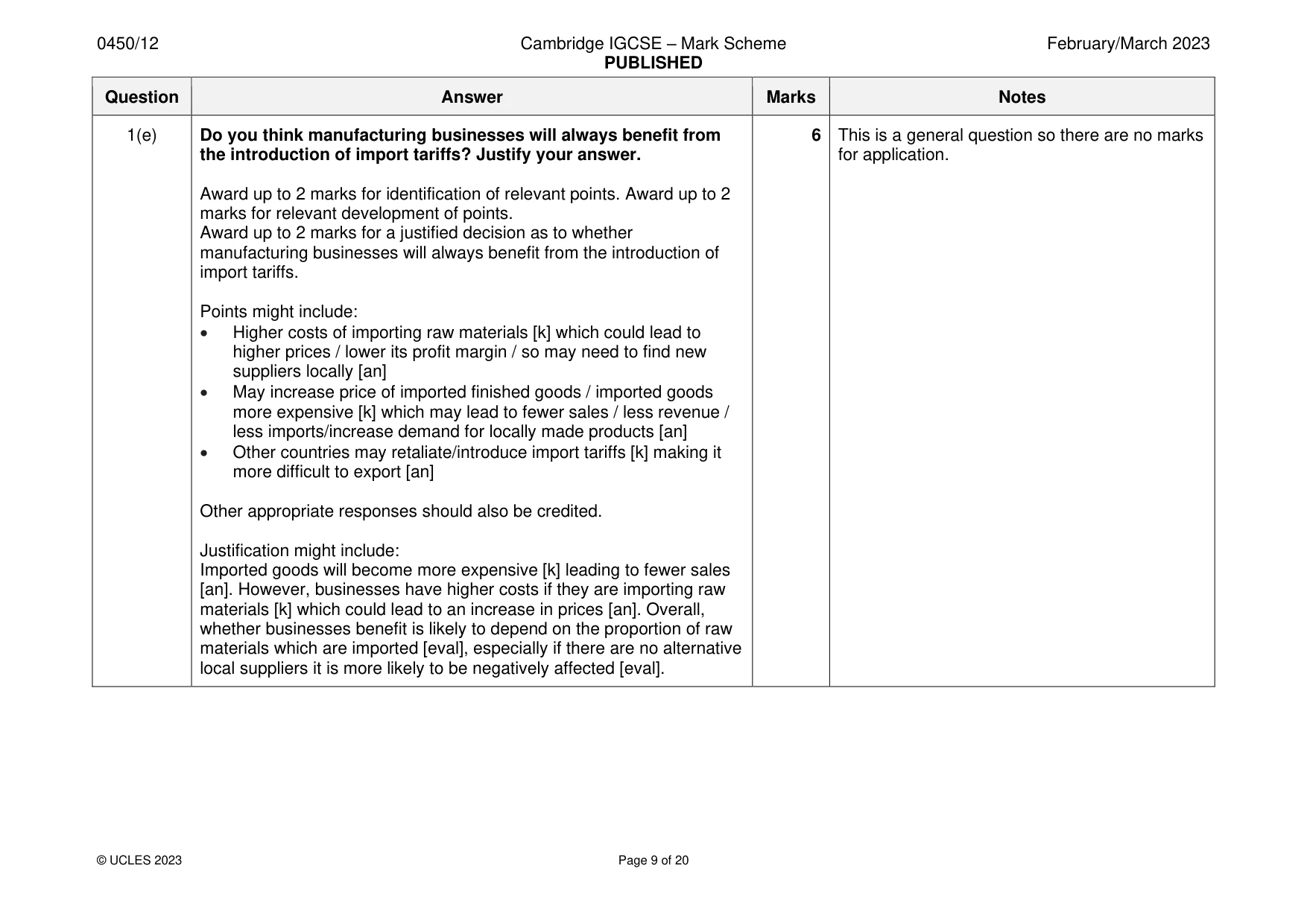 Mark scheme, page 9 of 20