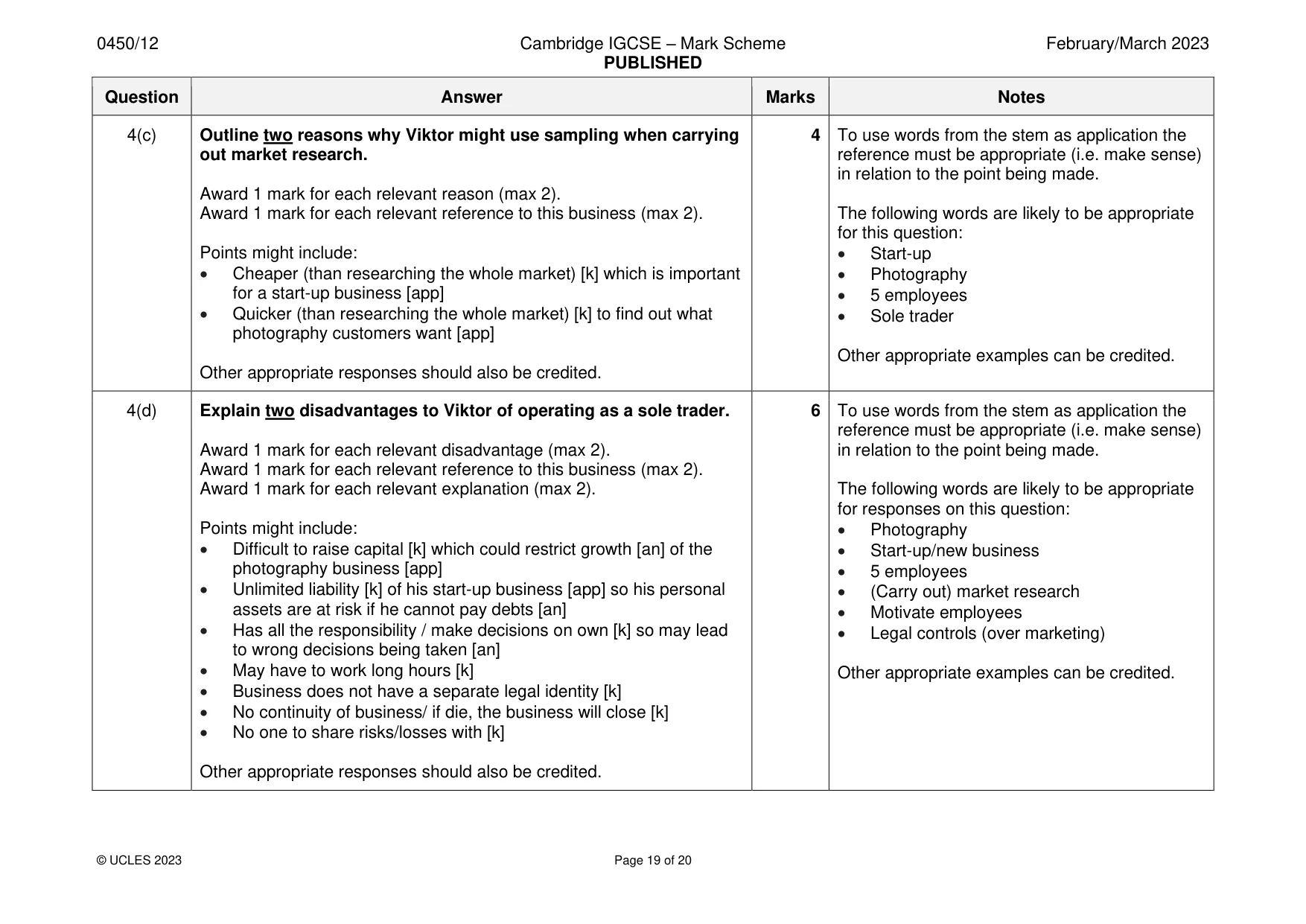 Mark scheme, page 19 of 20