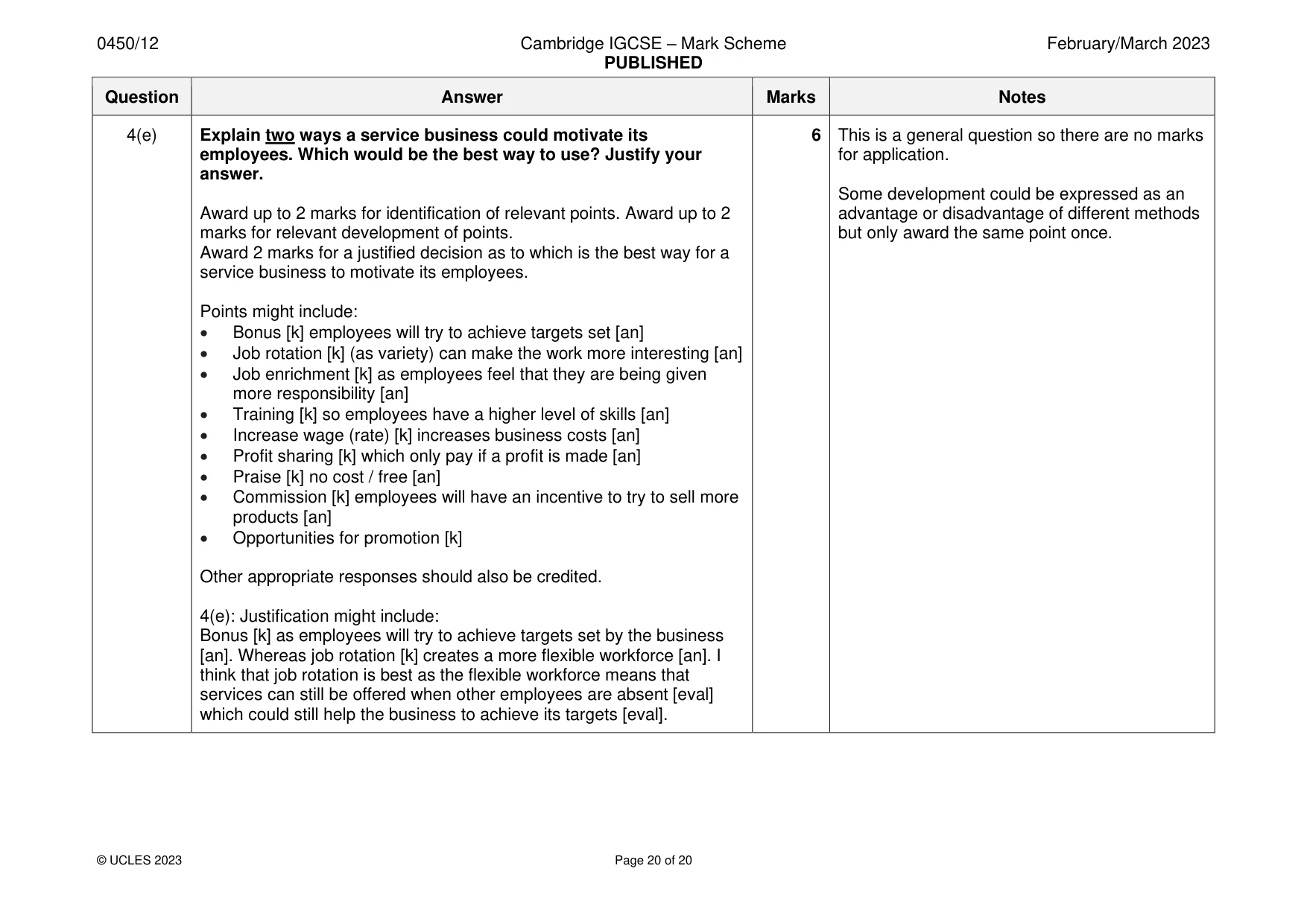 Mark scheme, page 20 of 20