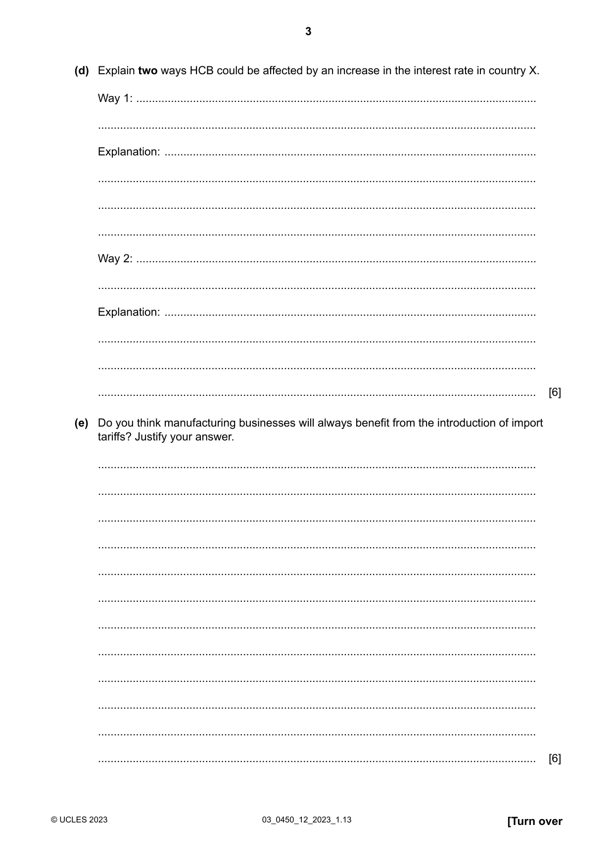 Cambridge IGCSE Business Studies 0450 2023 Feb/March Paper 1 · Variant 2 question paper, page 3 of 12
