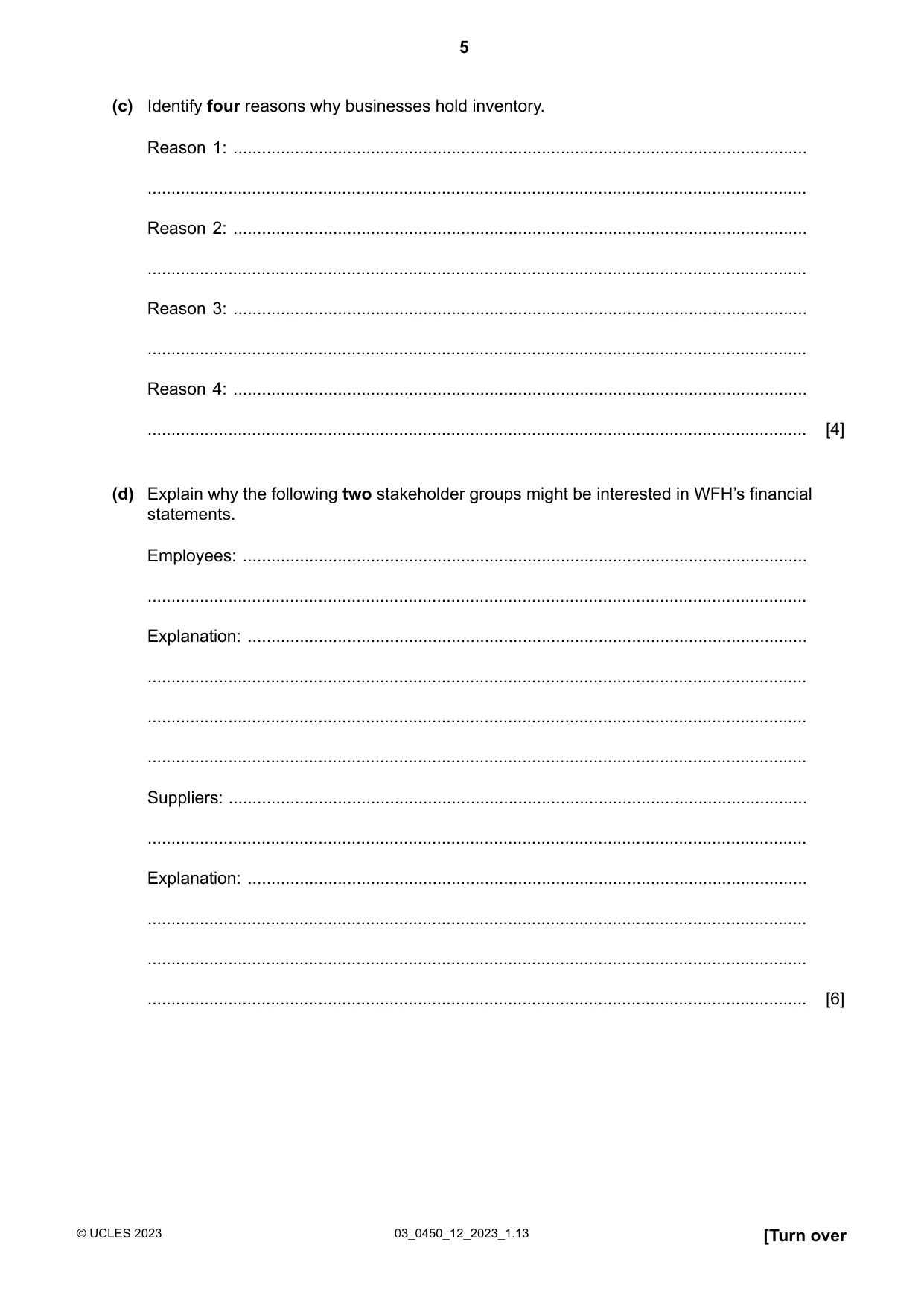 Cambridge IGCSE Business Studies 0450 2023 Feb/March Paper 1 · Variant 2 question paper, page 5 of 12