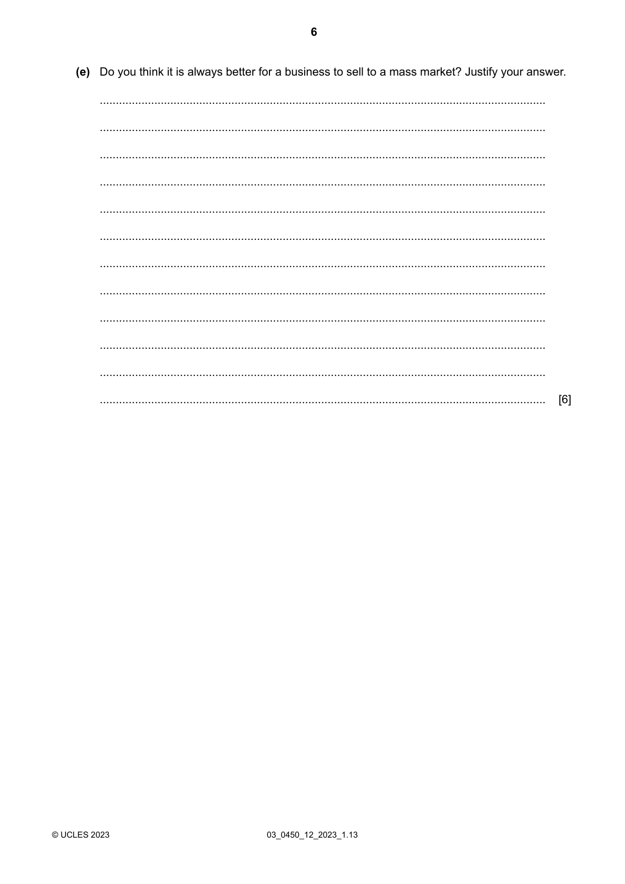 Cambridge IGCSE Business Studies 0450 2023 Feb/March Paper 1 · Variant 2 question paper, page 6 of 12