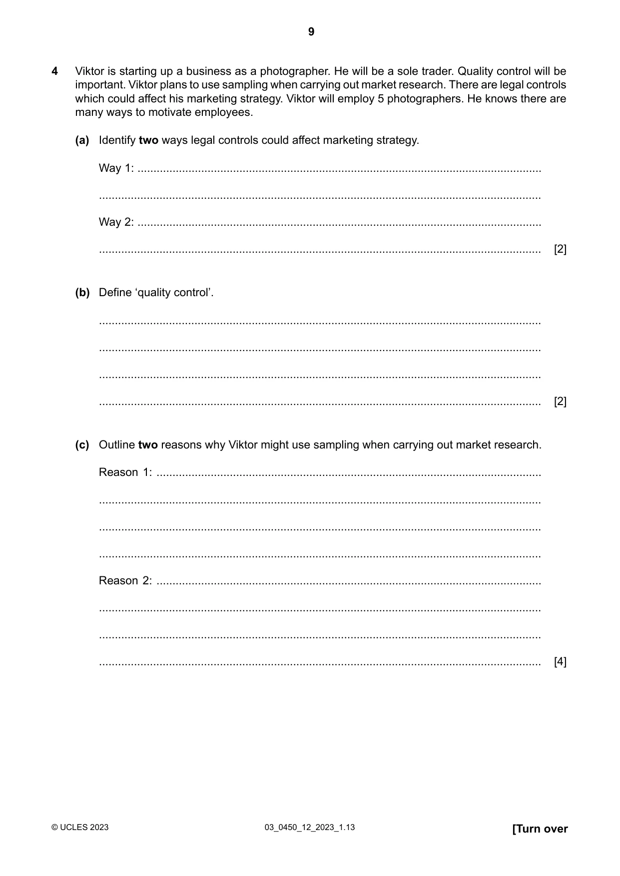 Cambridge IGCSE Business Studies 0450 2023 Feb/March Paper 1 · Variant 2 question paper, page 9 of 12