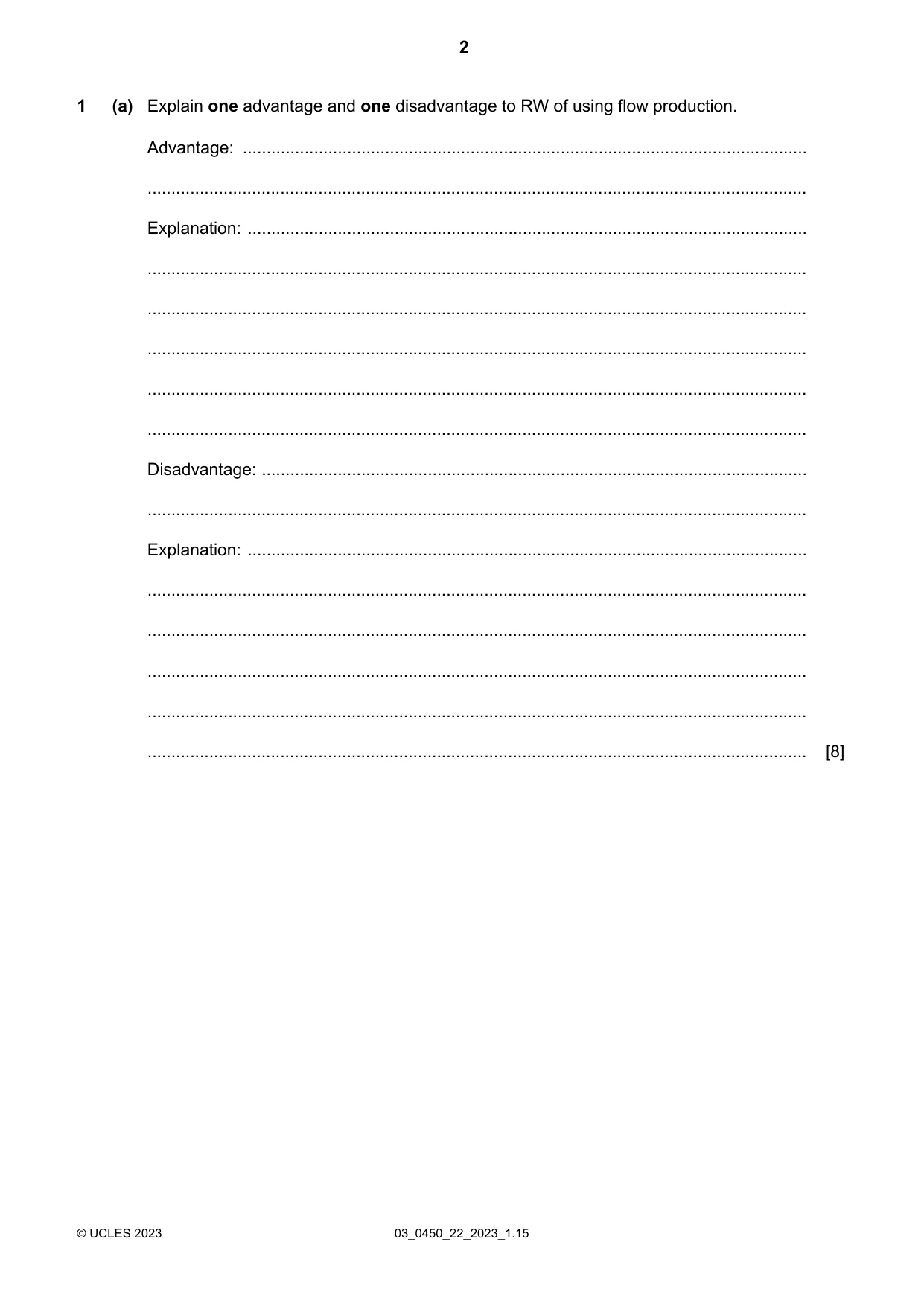 Cambridge IGCSE Business Studies 0450 2023 Feb/March Paper 2 · Variant 2 question paper, page 2 of 12