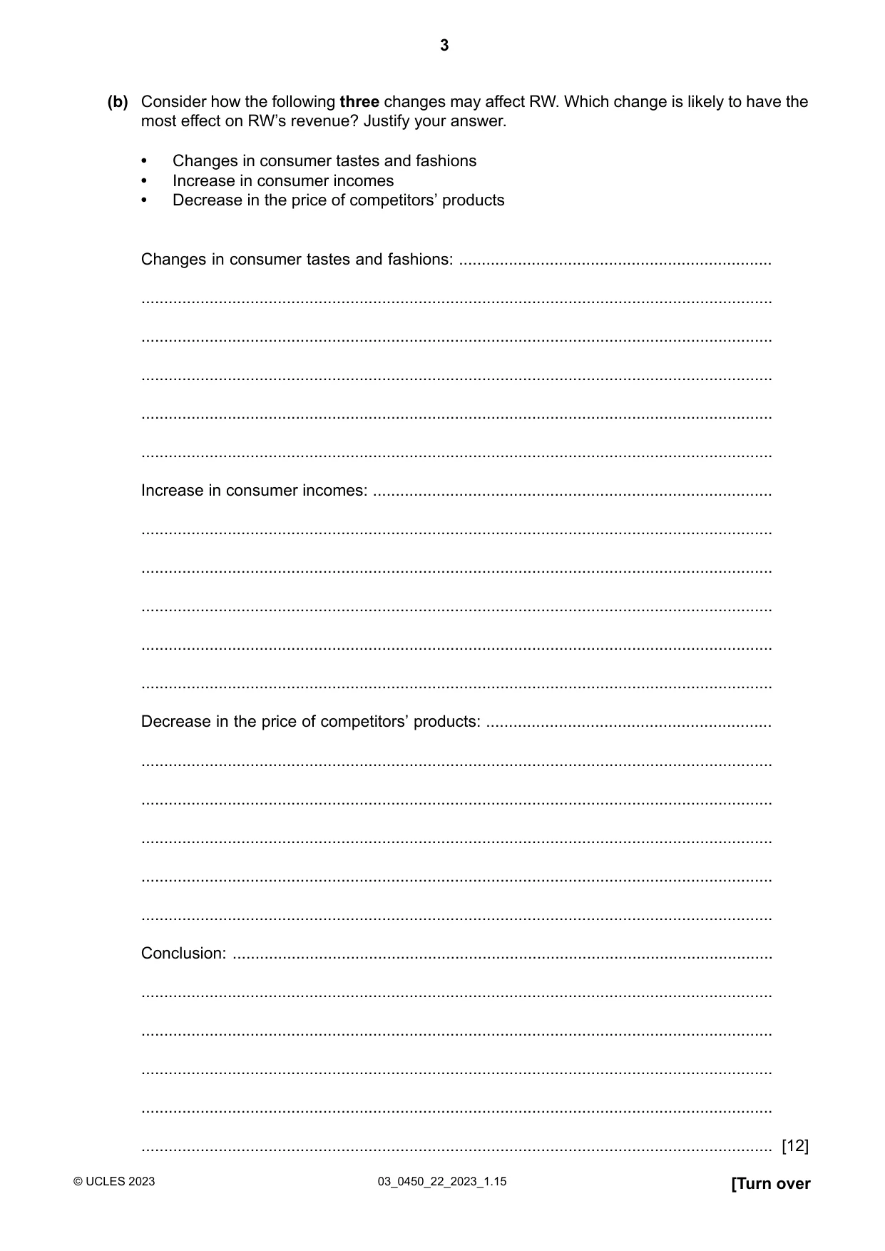 Cambridge IGCSE Business Studies 0450 2023 Feb/March Paper 2 · Variant 2 question paper, page 3 of 12