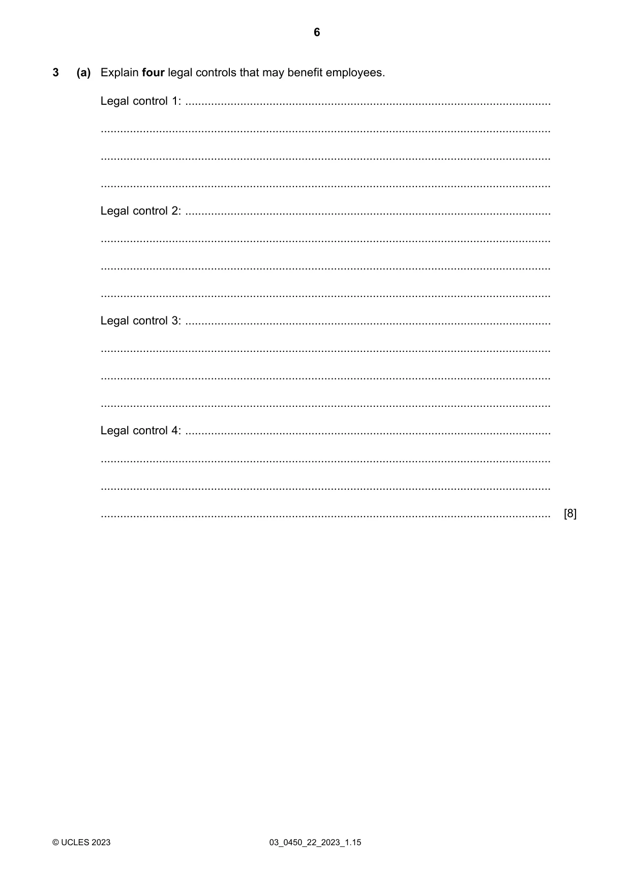 Cambridge IGCSE Business Studies 0450 2023 Feb/March Paper 2 · Variant 2 question paper, page 6 of 12
