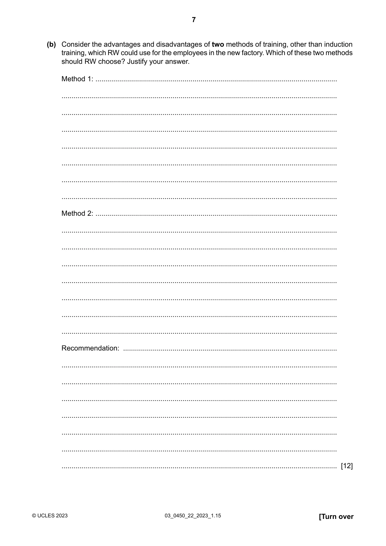 Cambridge IGCSE Business Studies 0450 2023 Feb/March Paper 2 · Variant 2 question paper, page 7 of 12