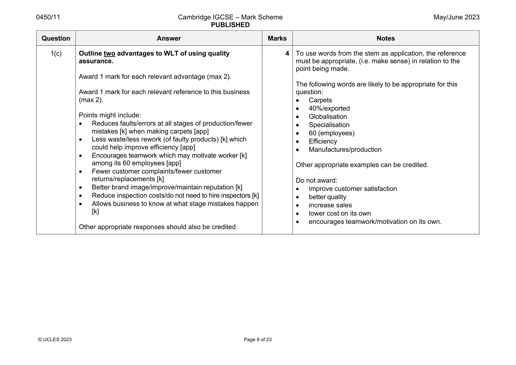 Mark scheme, page 8 of 23