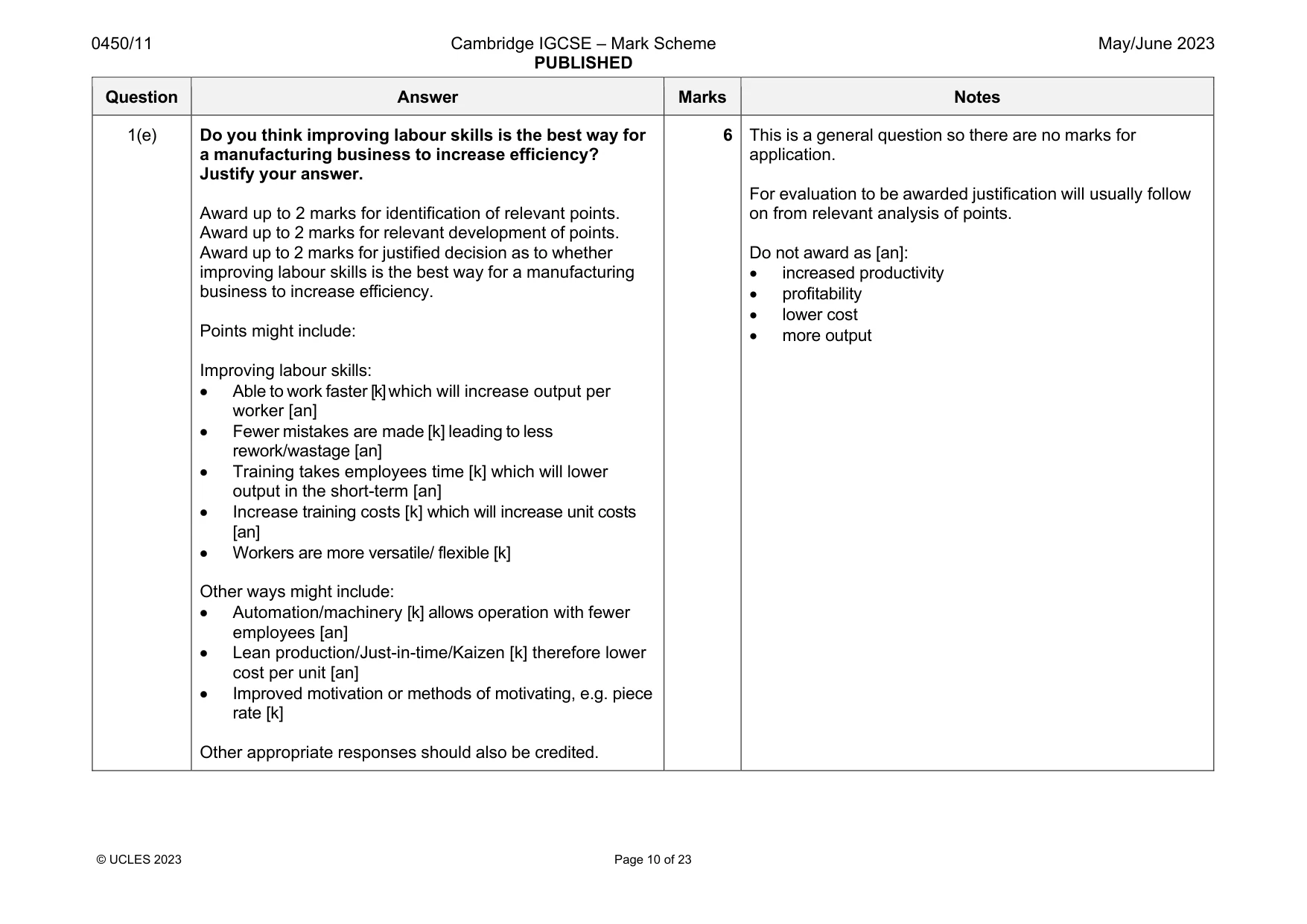 Mark scheme, page 10 of 23